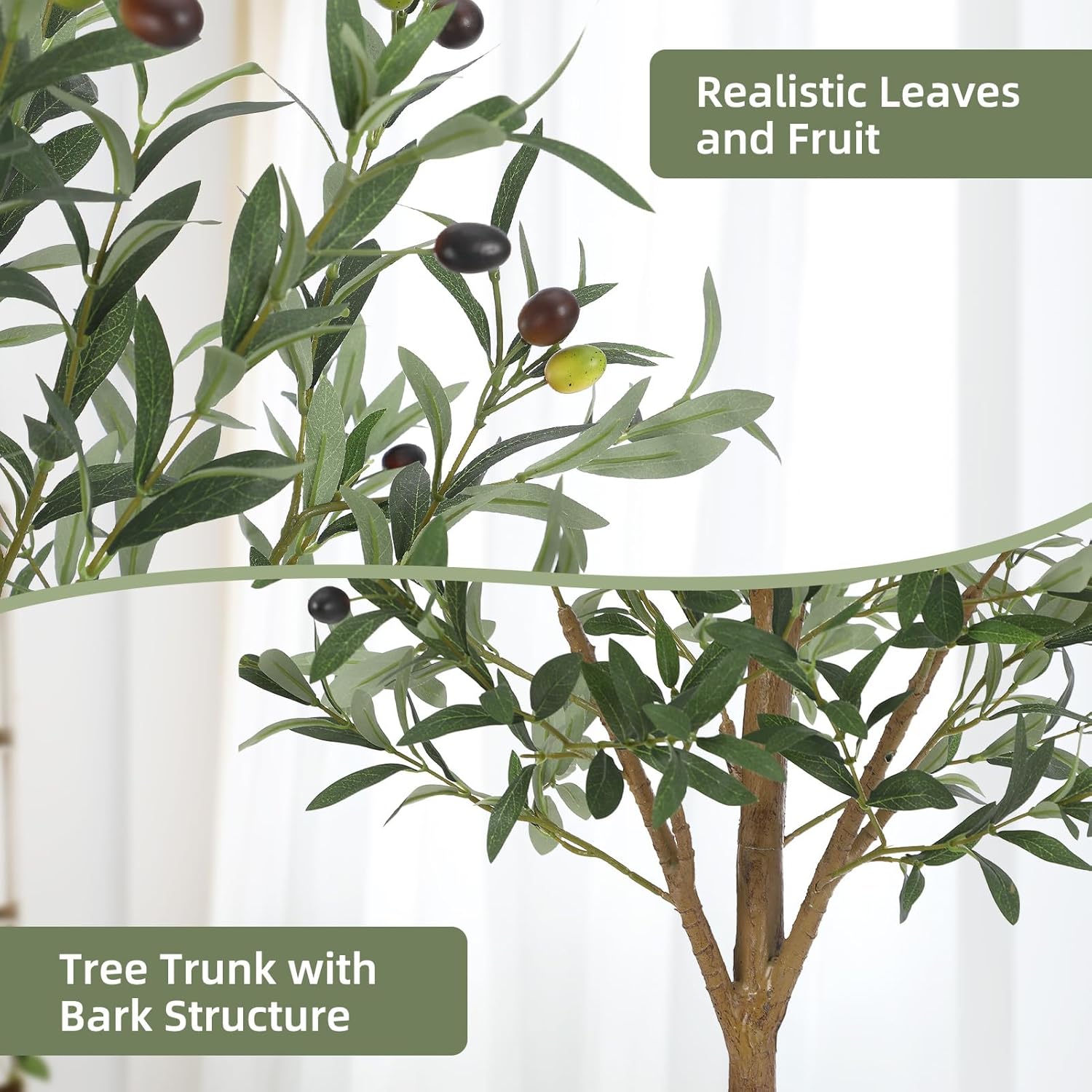 Thumbnail 3 de Aptliton 6FT Artificial Olive Tree (180cm) with Fruits & Wood-Style Trunk – Tall Fake Plant for Indoor/Outdoor Decor