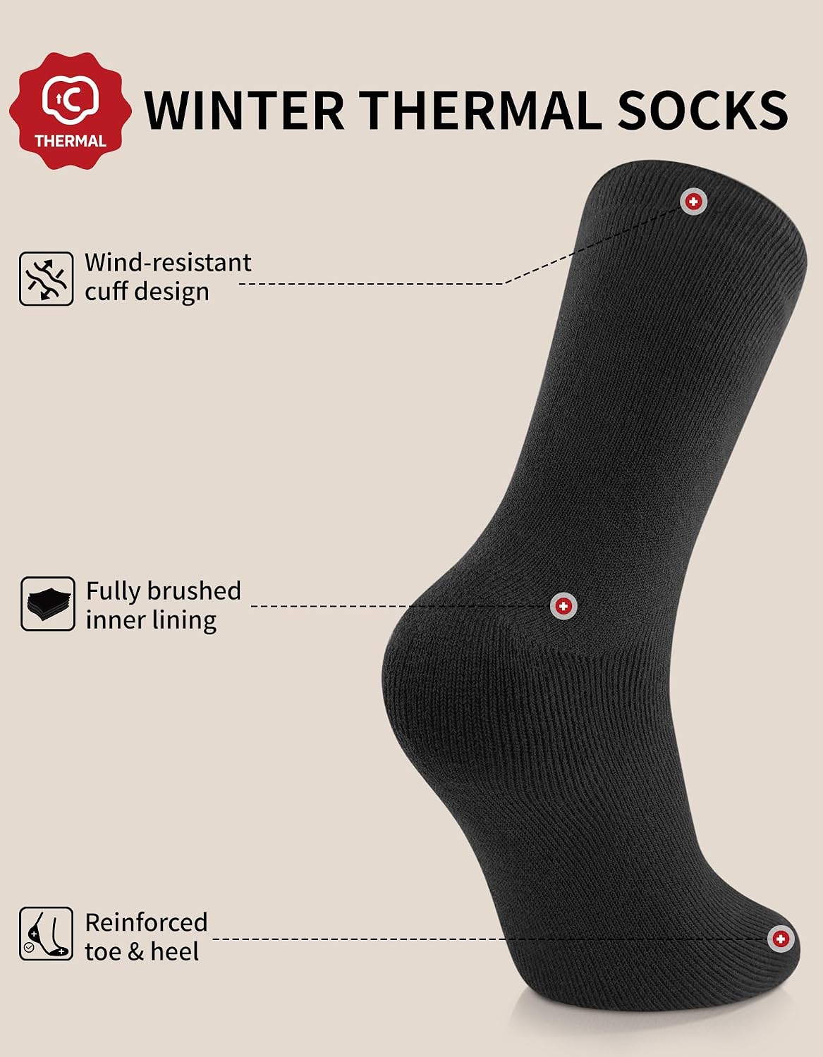 Thumbnail 1 de CLOSEMATE CT20 Men's Thermal Socks, Thick Moisture-Wicking, 2 Pairs