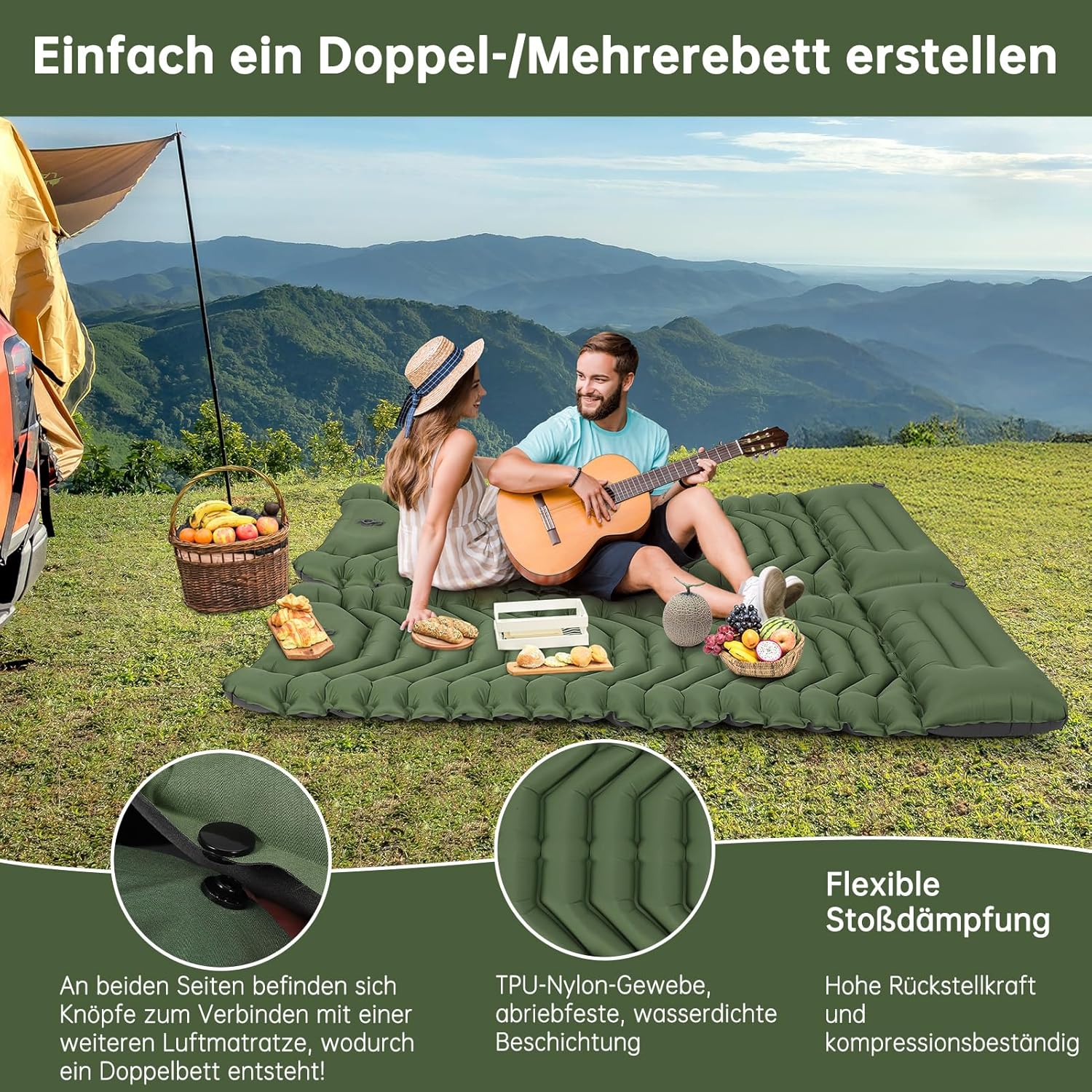 Thumbnail 6 de HAUSPROFI Isomatte Camping – ultraleichte Luftmatratze mit Fußpumpe & Kissen (9 cm), grün