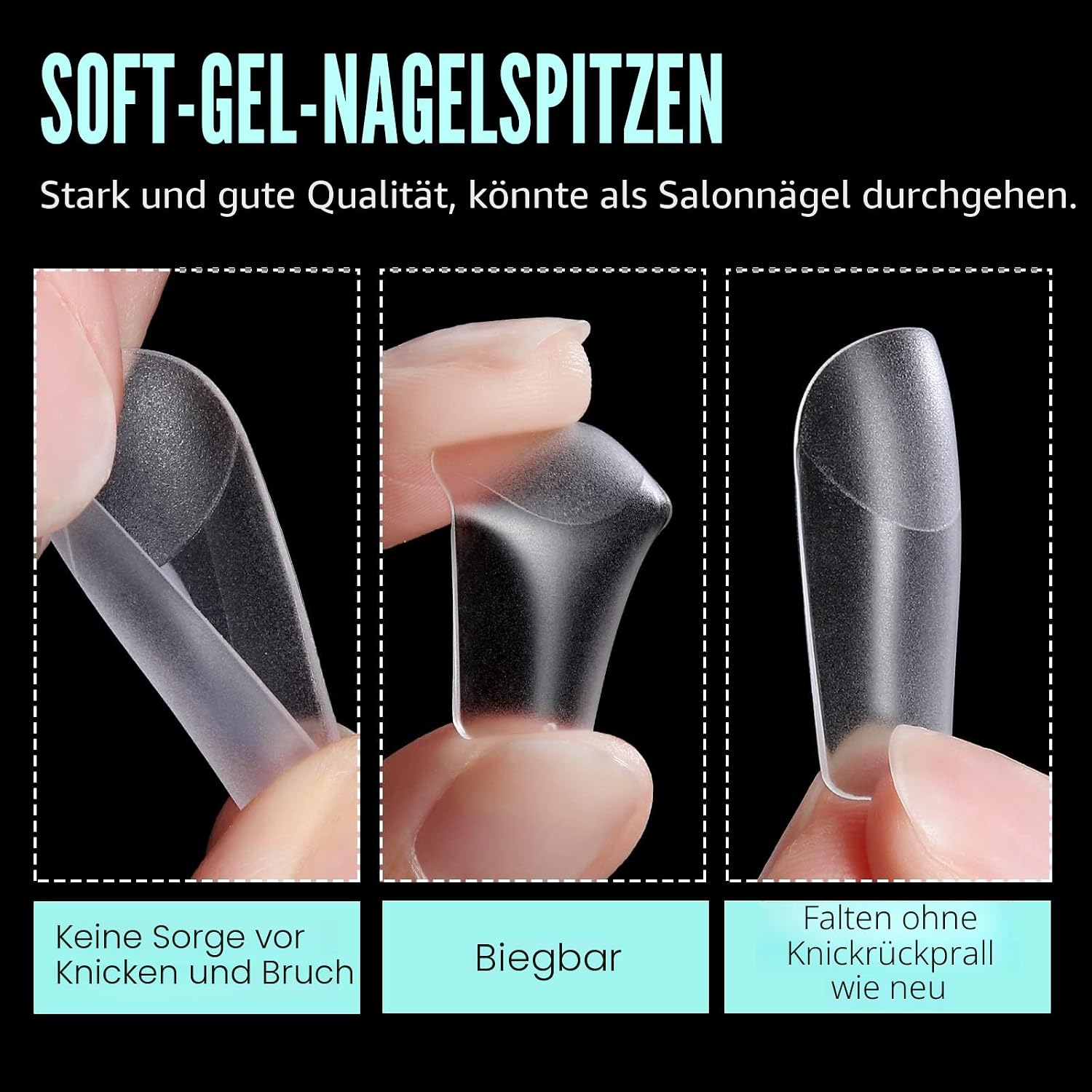 Detalle de TOMICCA Square Medium Nageltips – 240 Stück in 12 Größen für Gel- und Acrylnägel