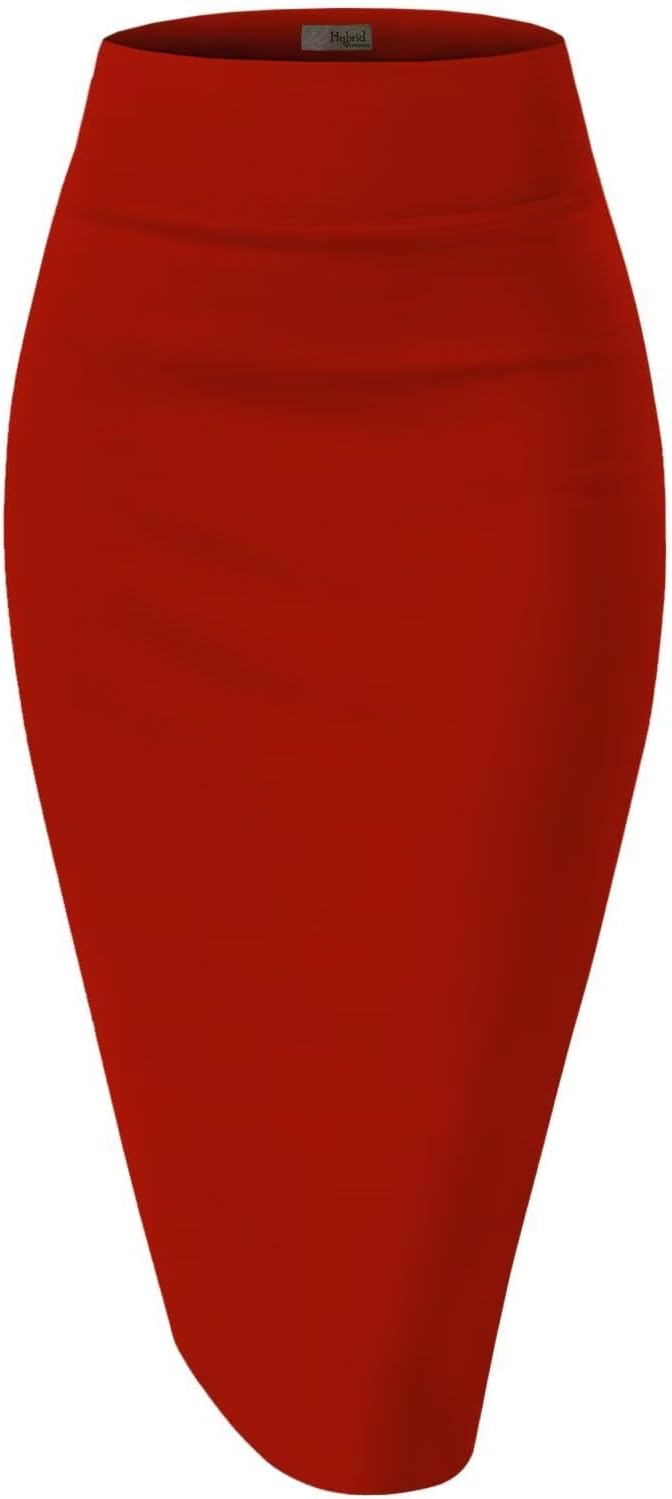 Hybrid & Company Women’s Premium Nylon Ponte Stretch High Waist Pencil Suit Skirt (Below Knee)