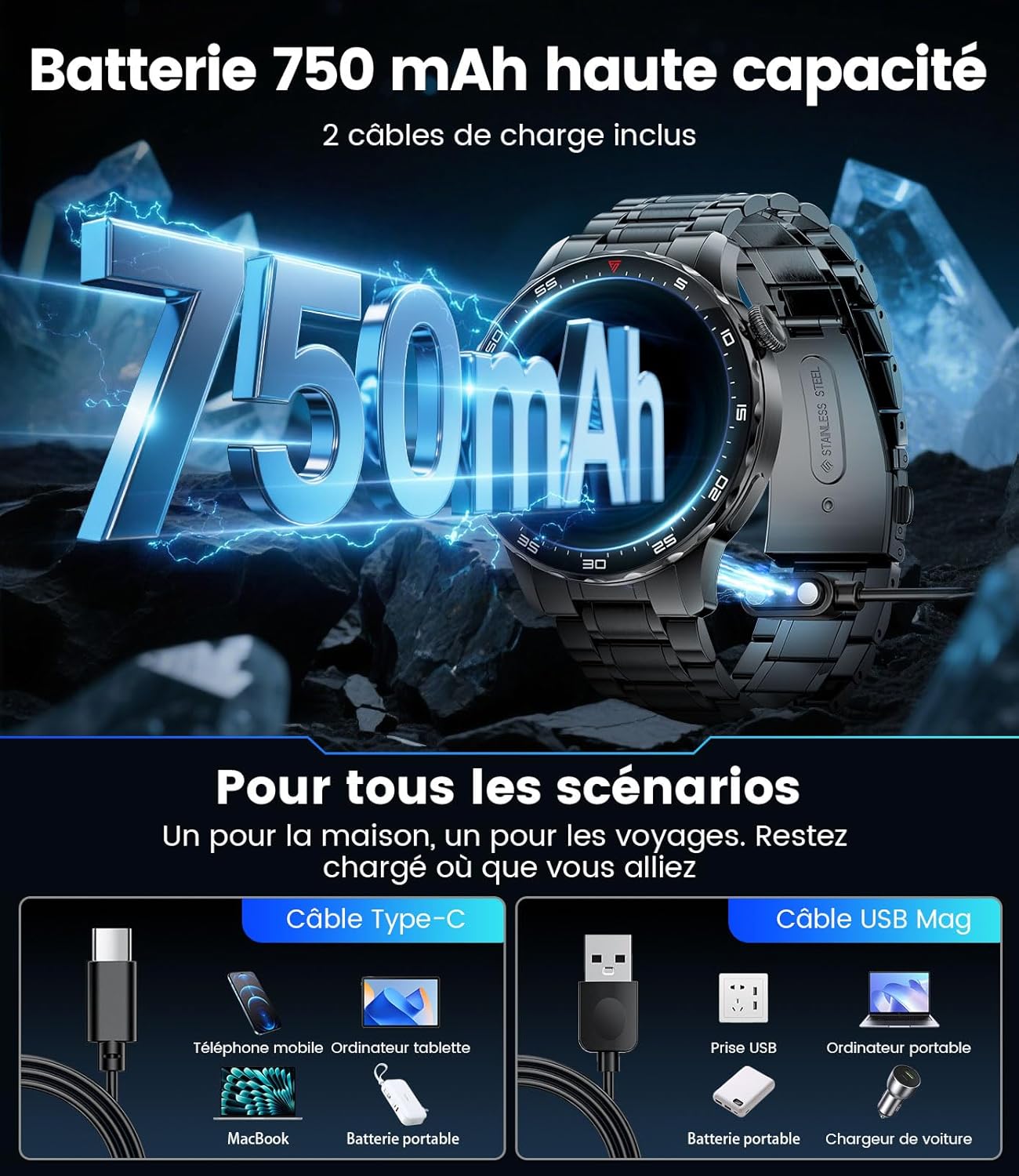 Thumbnail 2 de LIGEMI Montre Connectée Homme SML21 – Écran AMOLED 1,43", 123 modes sportifs, autonomie jusqu’à 15 jours, étanche 3ATM