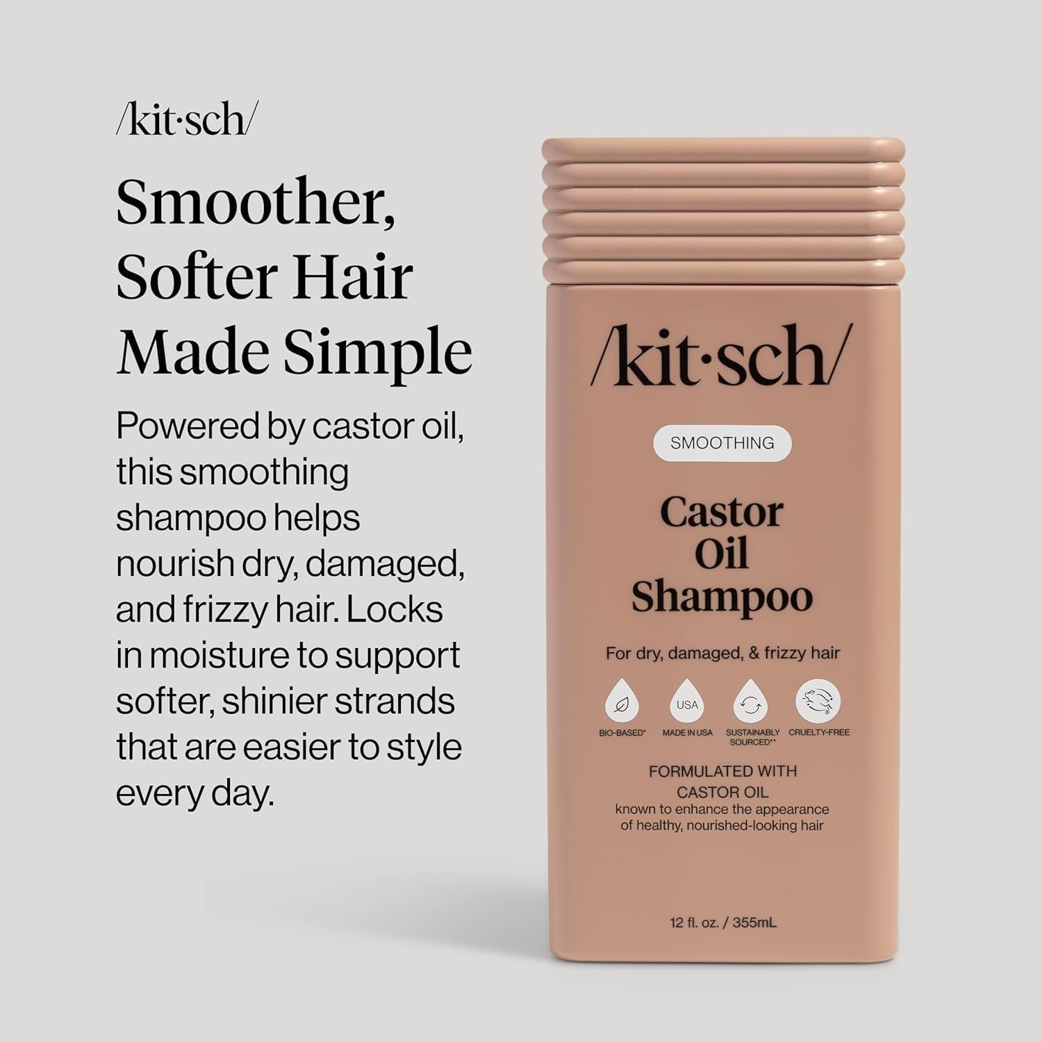 Detalle de Kitsch Smoothing Castor Oil Liquid Shampoo – Nourishing, Color-Safe & Made in the USA