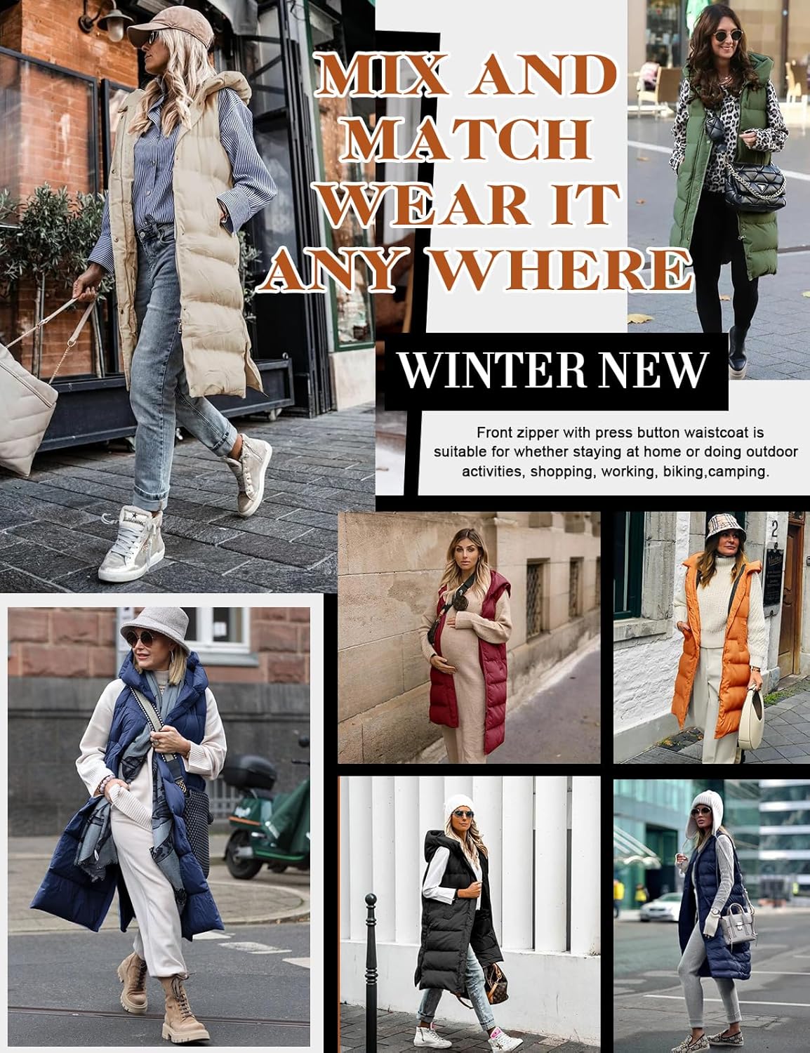 Thumbnail 6 de Tuopuda Damen Weste Lang mit Kapuze – warme Steppweste für Herbst und Winter