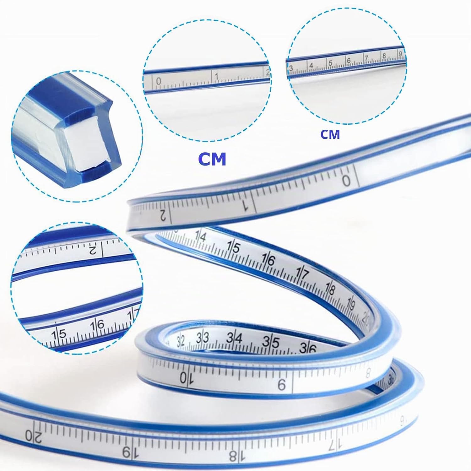 Detalle 1 de Lwtsrp flexibele curve-linialen, set van 2 met PVC en dubbele schaal