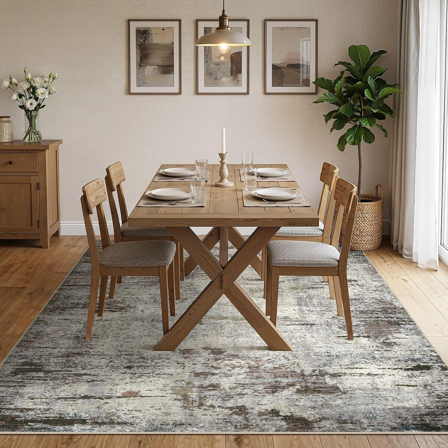 Detalle de DMOYEST 9x12 Area Rug – Soft, Washable Neutral Abstract Large Rug for Living Room and More (Brown Rust)