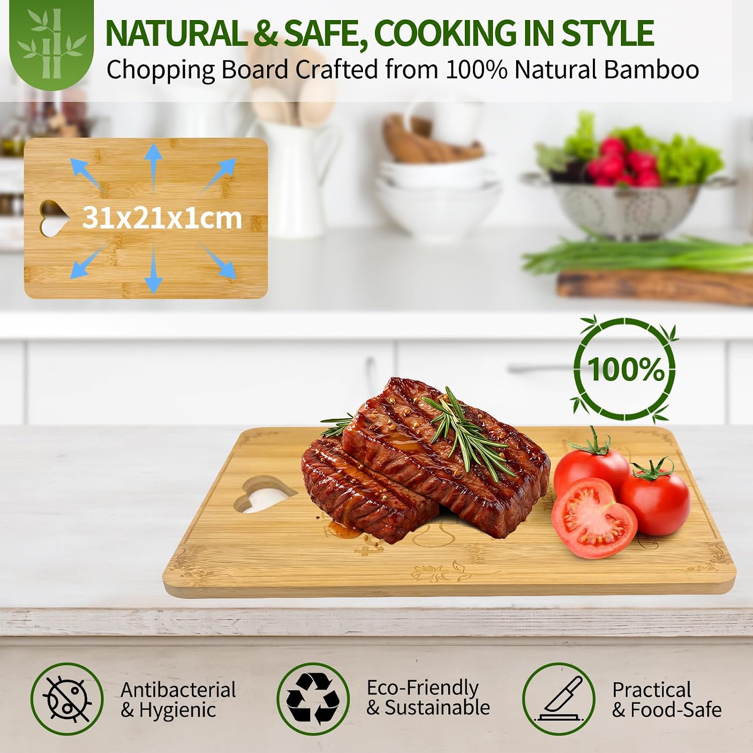 Detalle de Zindoo Mum Heart Handle Engraved Bamboo Chopping Board