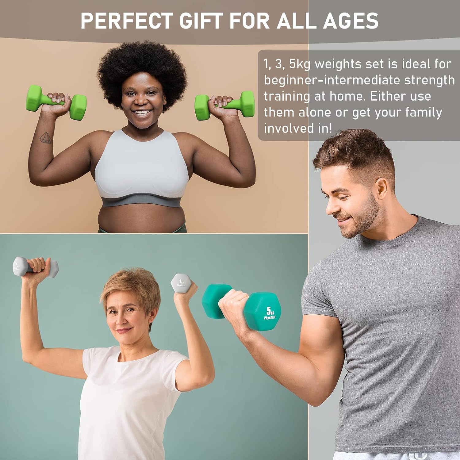 Thumbnail 6 de PhysKcal dumbbells set with storage rack (1kg, 3kg & 5kg pairs) for home, gym & studio