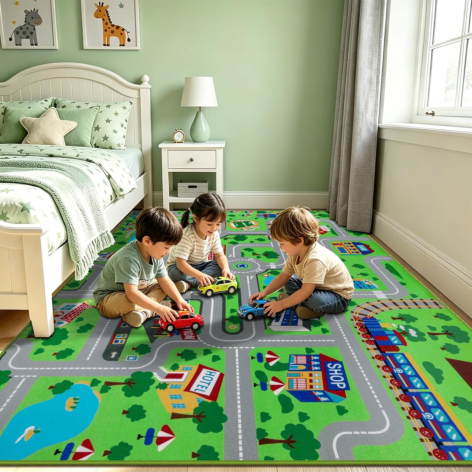 Thumbnail 5 de Capslpad Kids Carpet Playmat Rug 150x200cm: Large, Non-Slip City Map Play Grade for Baby to Toddler