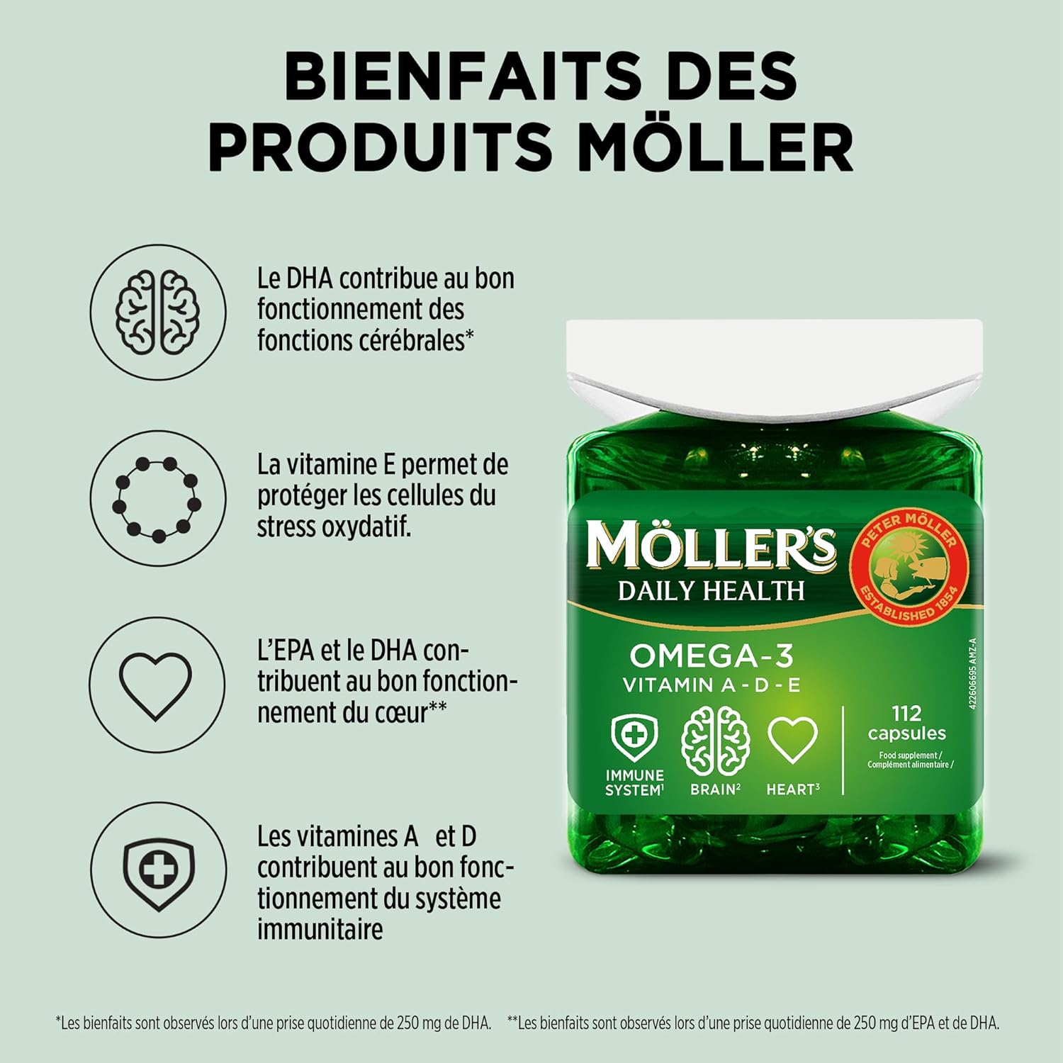 Thumbnail 1 de Möller’s Capsules oméga-3 Daily Health – Oméga-3, EPA et DHA avec Vitamines A, D et E (112 capsules)
