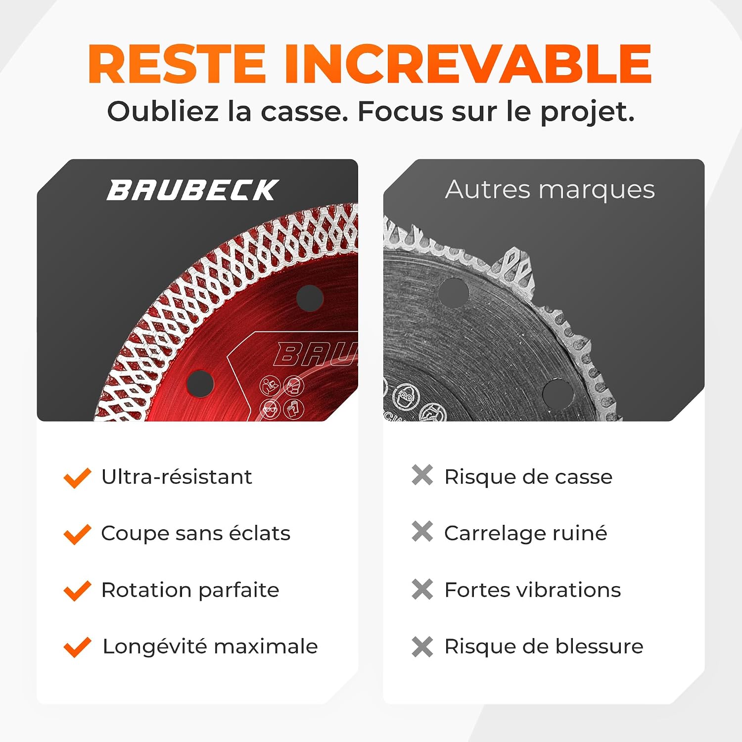 Detalle de BAUBECK Lot de 2 Disques Diamant 125 x 22,23 mm – Coupe précise sur carrelage, marbre et pierre naturelle