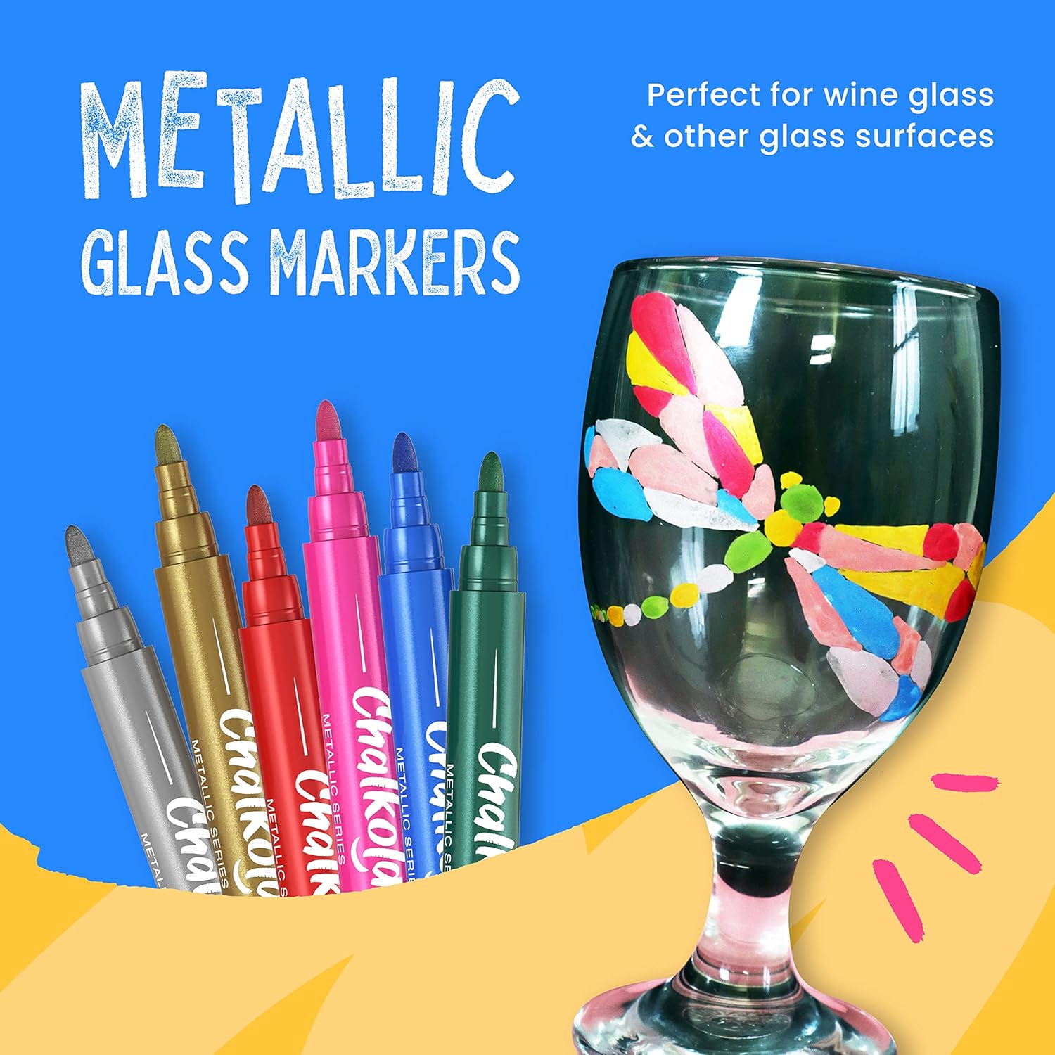 Detalle 2 de Chalkola Chalk Pens & Metallic Colours (Pack of 21) Neon chalk markers with erasable water-based ink