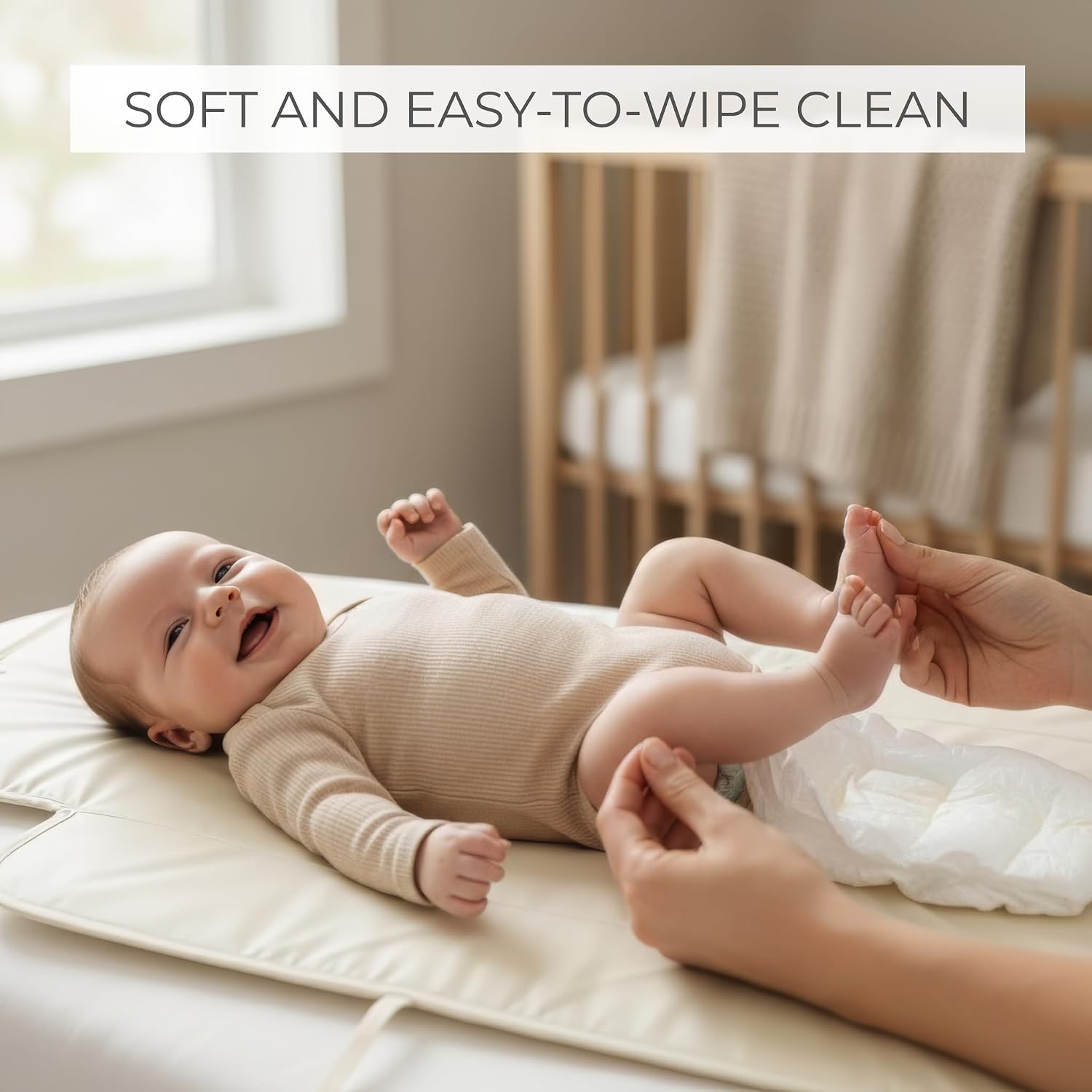Detalle 2 de ZICOTO Portable Diaper Changing Pad, Cotton, Foldable, Beige
