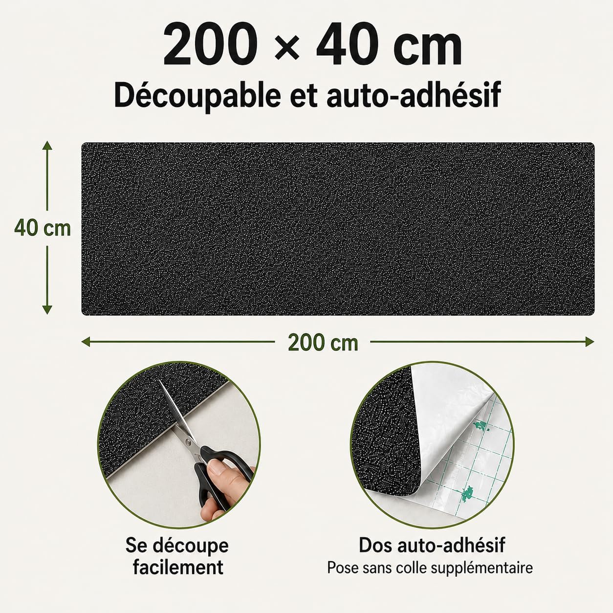 Detalle de Protection Canapé Chat Anti Griffes – Tapis griffoir 200 x 40 cm découpable, auto-adhésif et résistant en fibre polyester (Gris)
