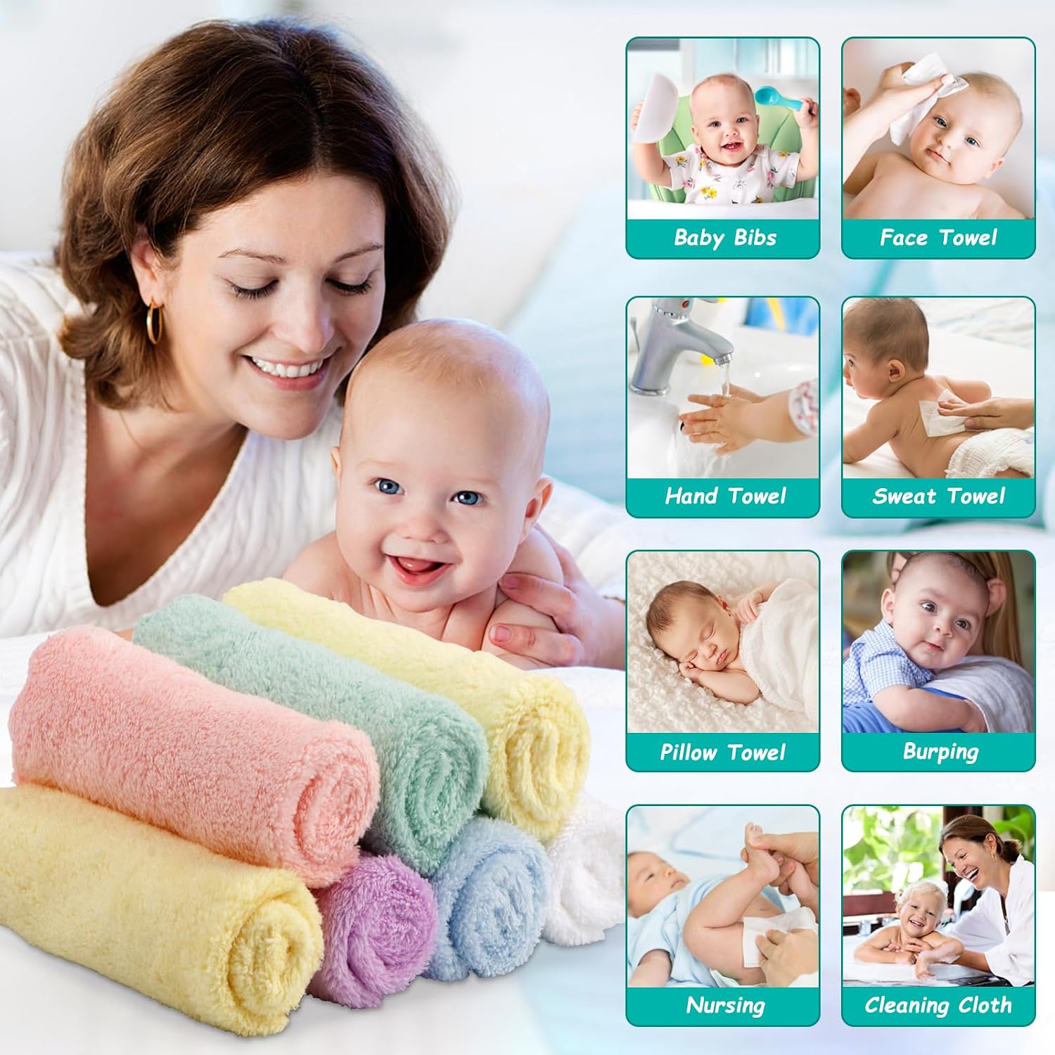 Detalle 2 de HOMEXCEL Baby Washcloths 11.5 x 11.5 Inch