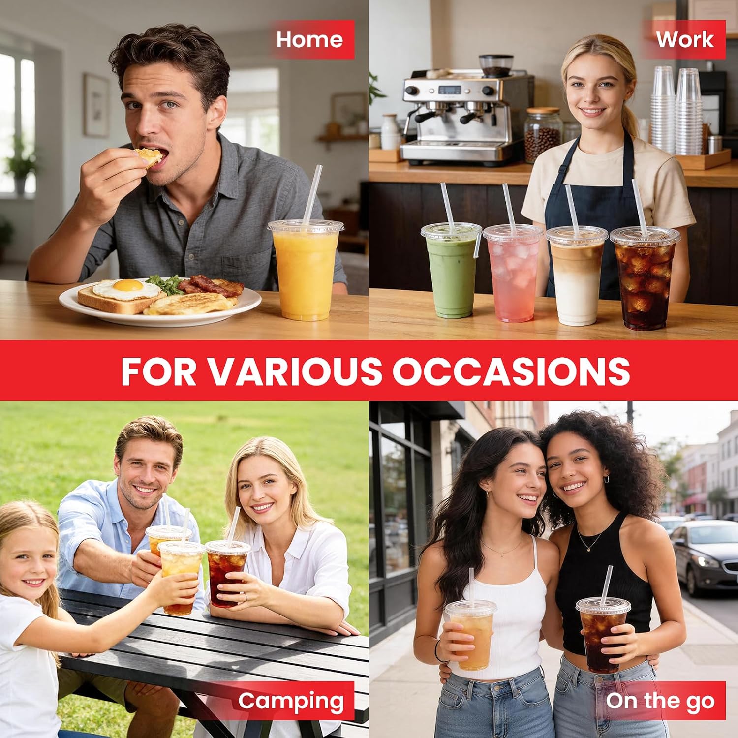 Detalle 2 de 24 oz Clear Plastic Cups with Lids and Straws