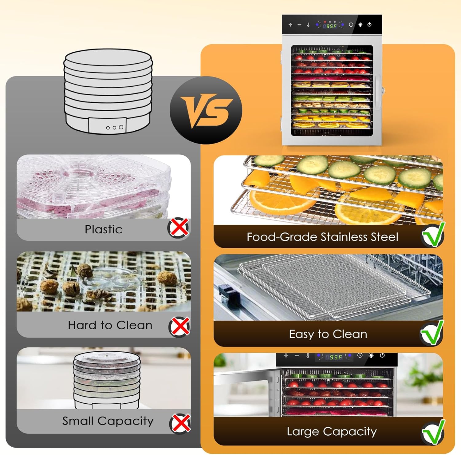 Thumbnail 3 de HOPERAN 12-Tray Food Dehydrator: Stainless Steel, Digital Temp & Time, BPA-Free