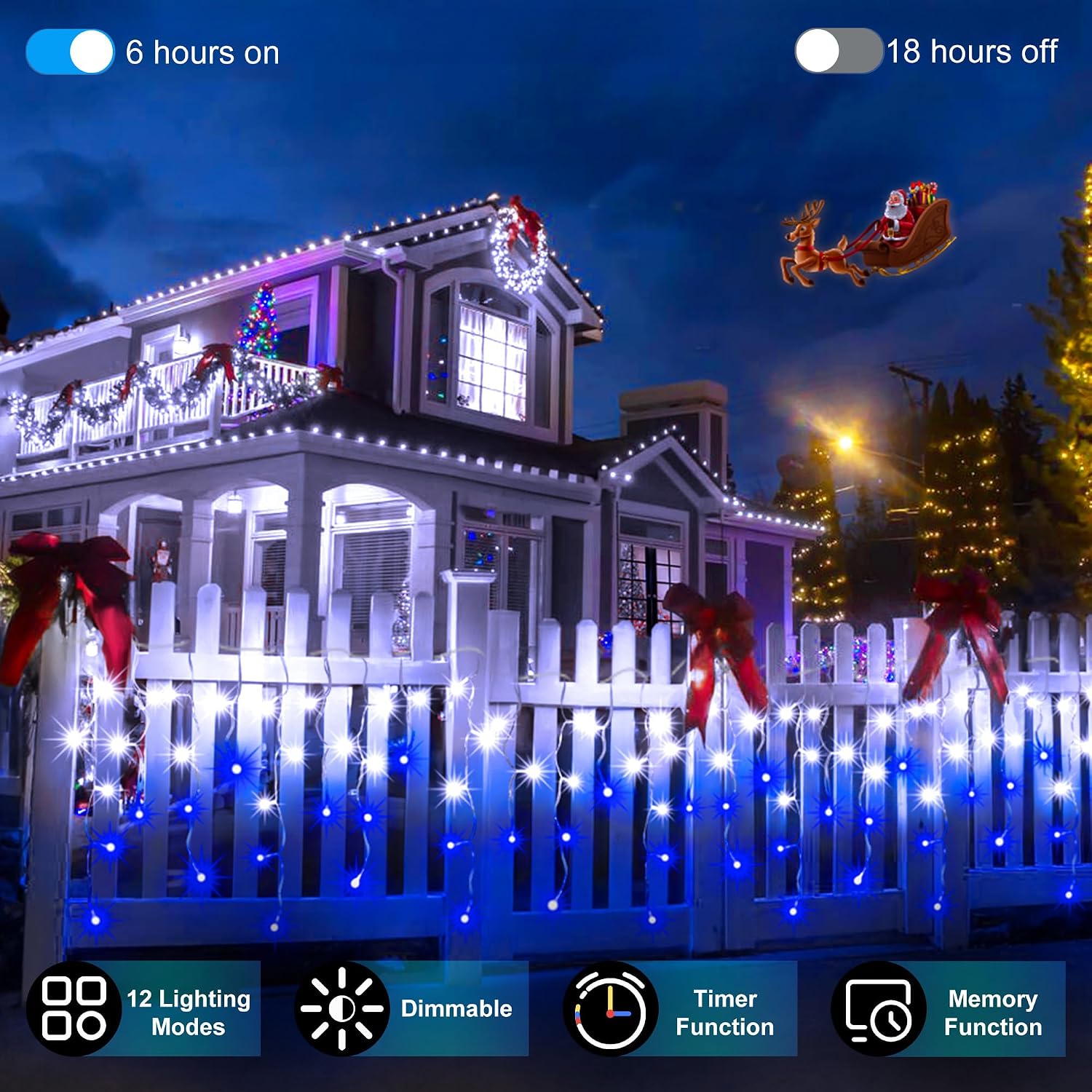 Detalle 2 de BPAZVUH UNI-612L LED Icicle Lights, 60 ft, 612 Blue and Cool White LEDs