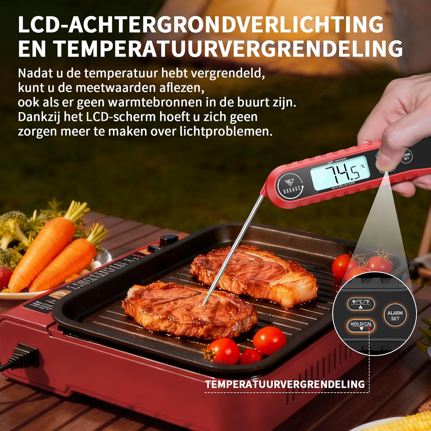 Detalle 1 de DOQAUS CP8 PRO digitale vleesthermometer met 100 cm sonde en alarm