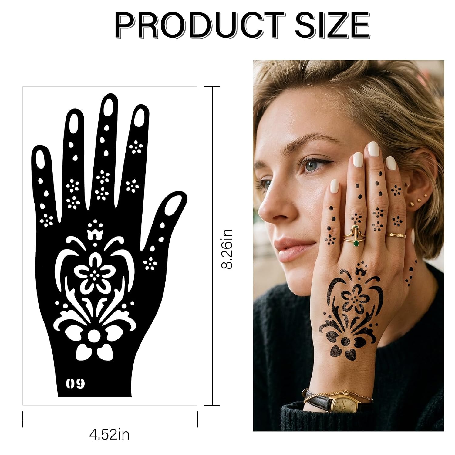 Thumbnail 6 de RAZET 20 Blatt Henna Tattoo Schablonen Set – Selbstklebende Mehndi-Vorlagen für Handflächen & Finger
