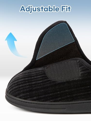 Detalle 2 de LongBay Men's Wide Fit Slippers with Memory Foam – Black, UK 7