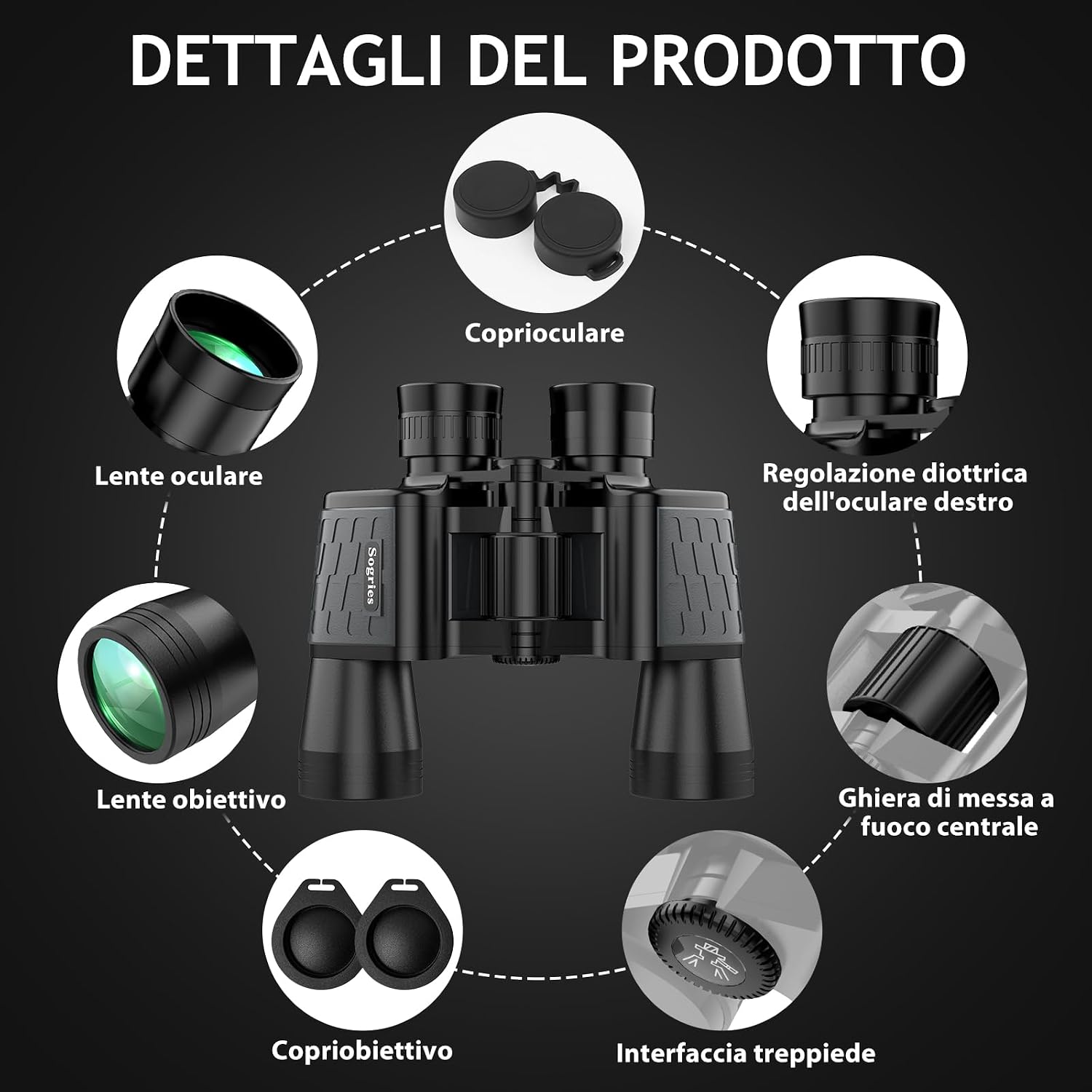 Detalle de Binocolo HD 10x50 per adulti: impermeabile, leggero e durevole per bird watching e viaggio