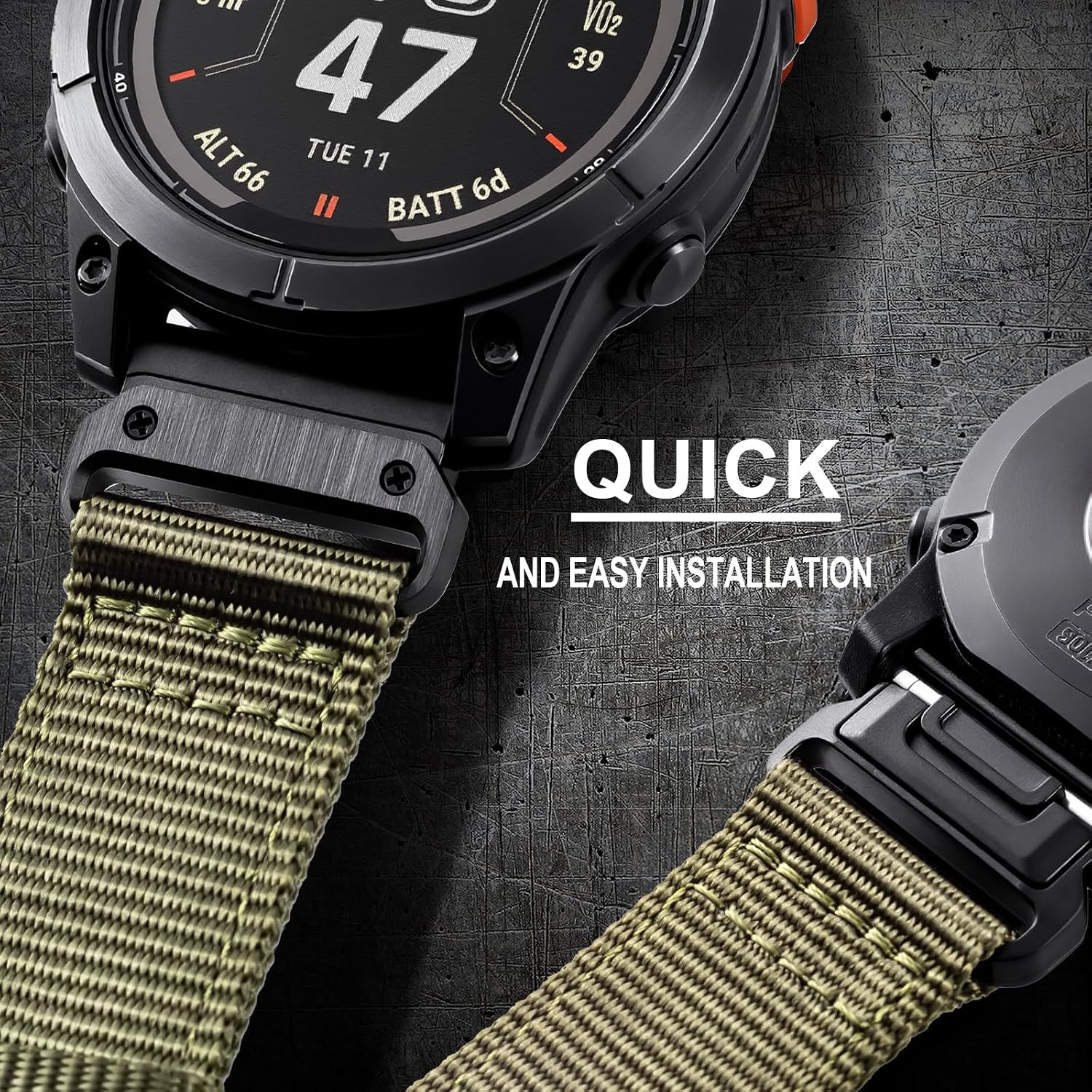 Detalle de EKINGEEK KCNL-NEW23A7 22mm Quick-Fit Nylon Watch Band, Black and Green