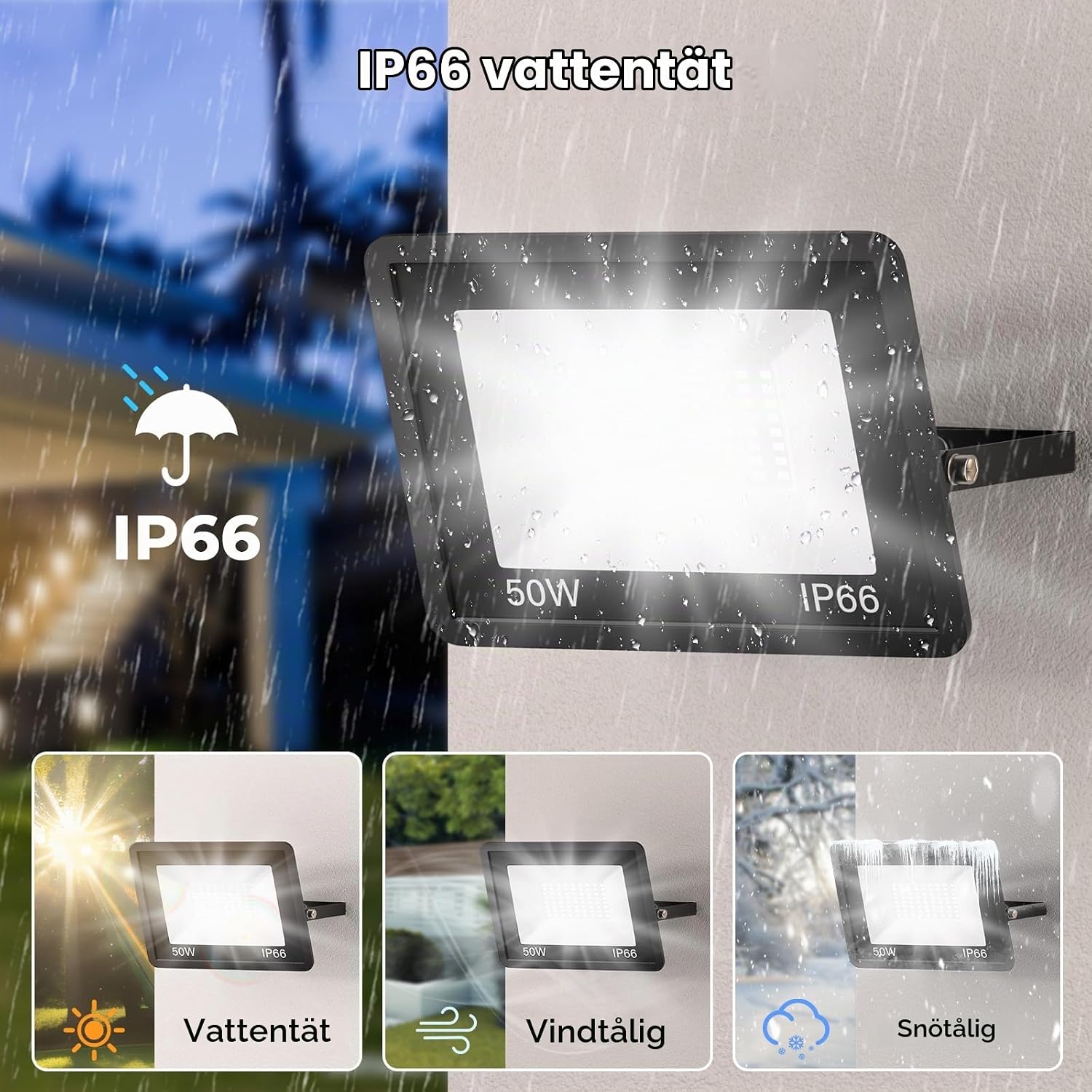 Detalle de ICRGB DJHW491 LED-strålkastare 50 W, 5 000 lm, IP66 och 6 500 K