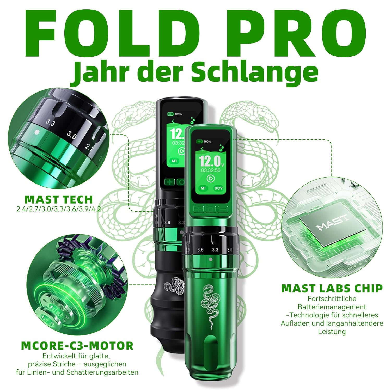 Thumbnail 1 de Dragonhawk Fold Pro: kabellose Tattoo-Maschine als Profi-Stift mit austauschbaren Batterien