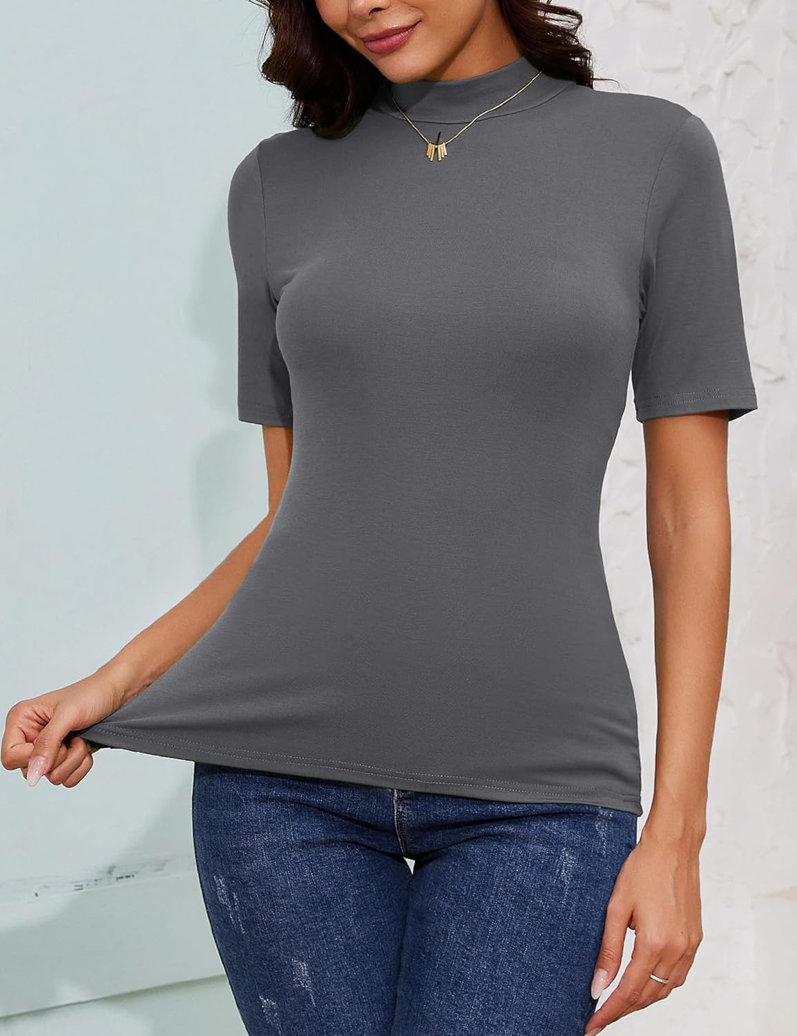 Thumbnail 1 de Totatuit Damen T-Shirt Stehkragen Kurzarm Top
