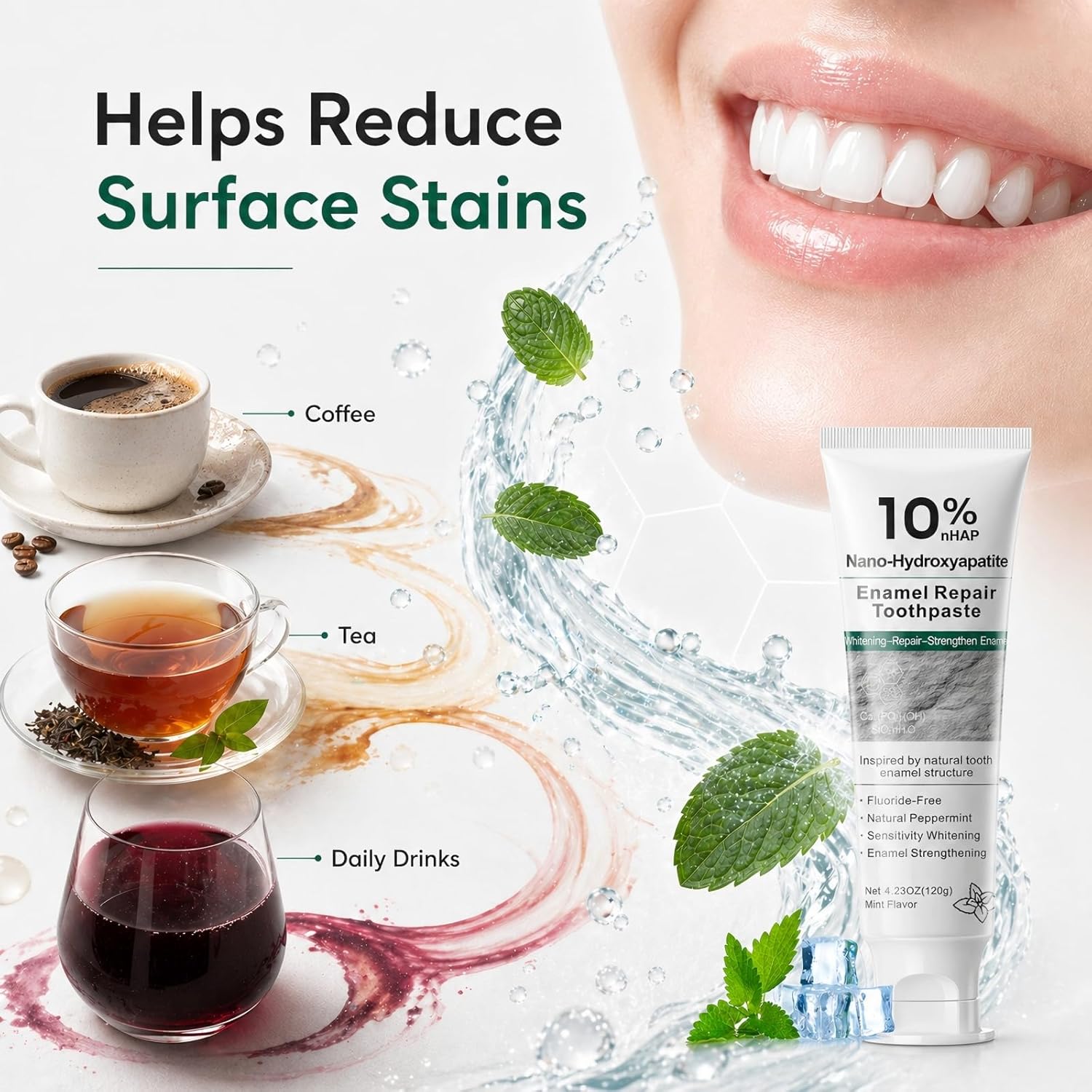 Thumbnail 4 de 10% Nano Hydroxyapatite Toothpaste — Fluoride-Free, Sensitive teeth Support (2 Pack)