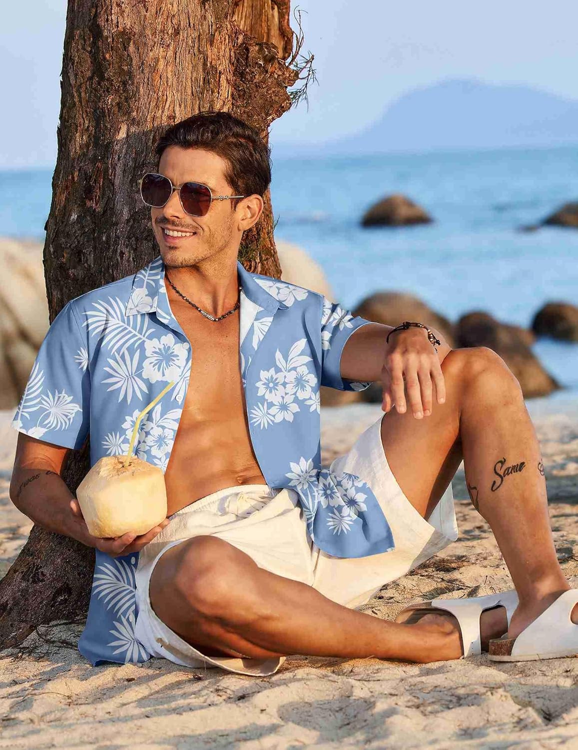 Thumbnail 2 de COOFANDY Men’s Short-Sleeve Hawaiian Shirt (Tropical Floral Button-Down)