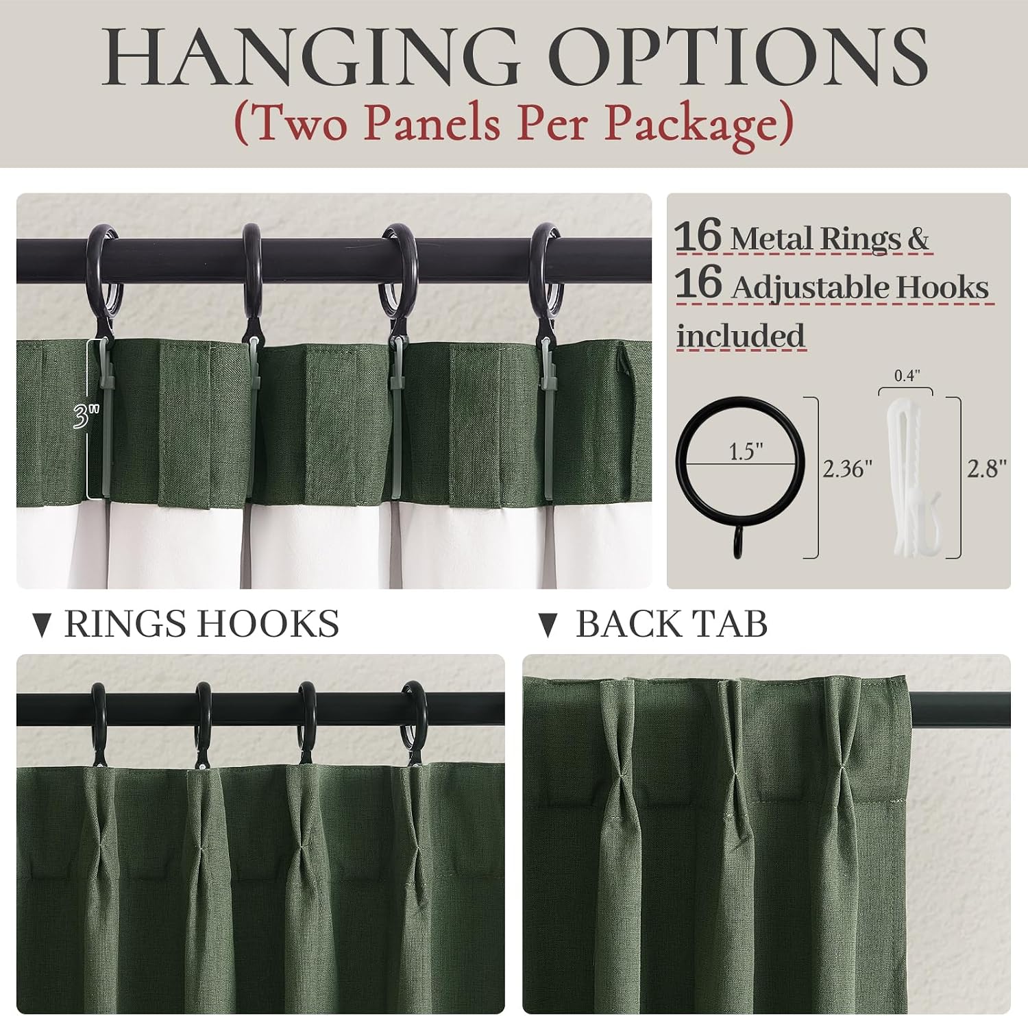 Thumbnail 3 de QJmydeco 84-Inch Blackout Curtains, Linen-Blend Pinch Pleat, 2 Panels
