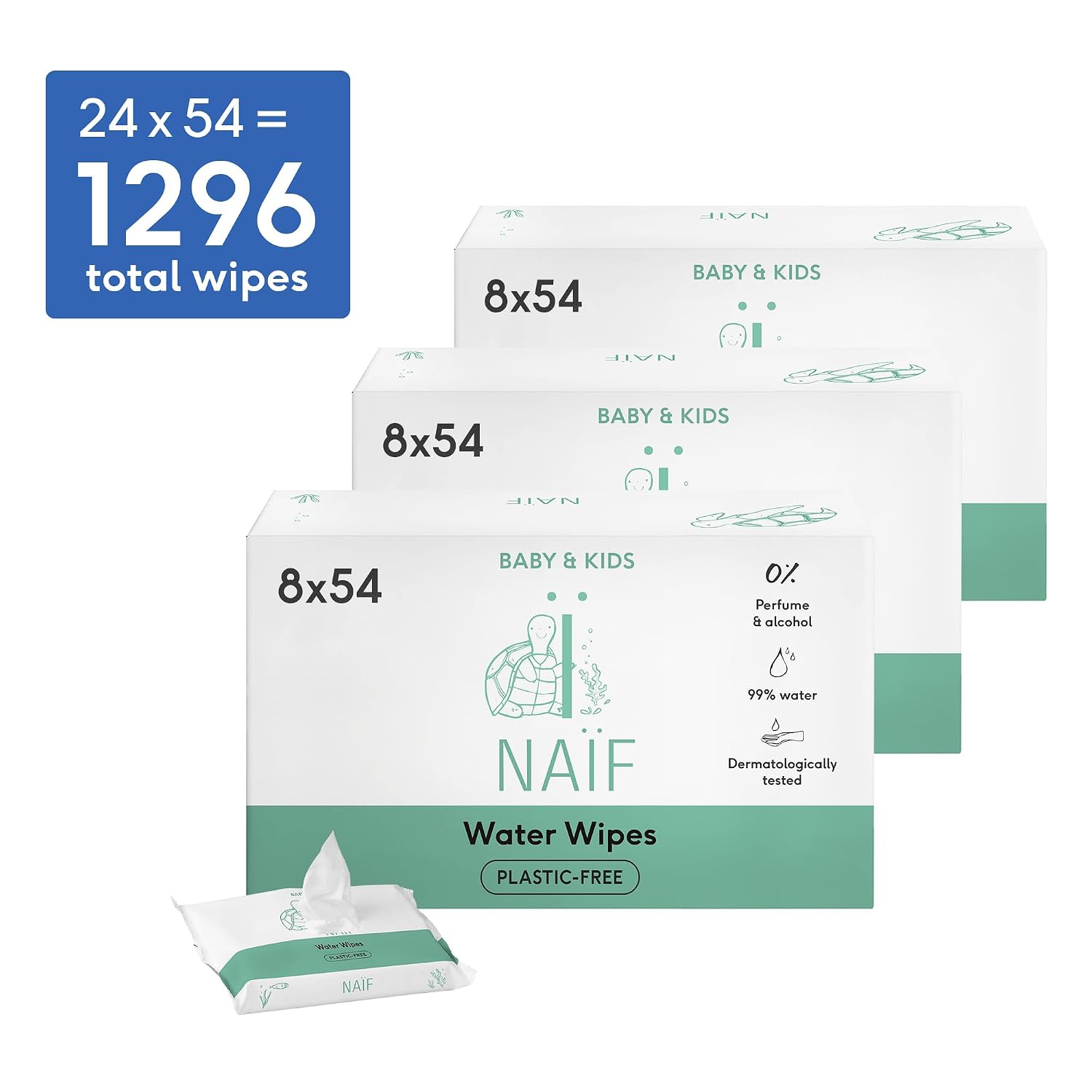 Thumbnail 1 de Naïf plastikfreie Feuchttücher ohne Duft & Alkohol – 1.296 Stück (24er x 54 Tücher)