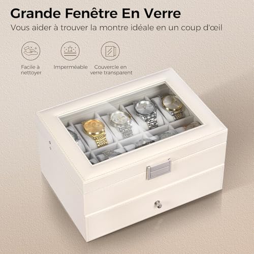 Thumbnail 7 de BEWISHOME Boite à Montre Organisateur 20 Emplacements – Blanc