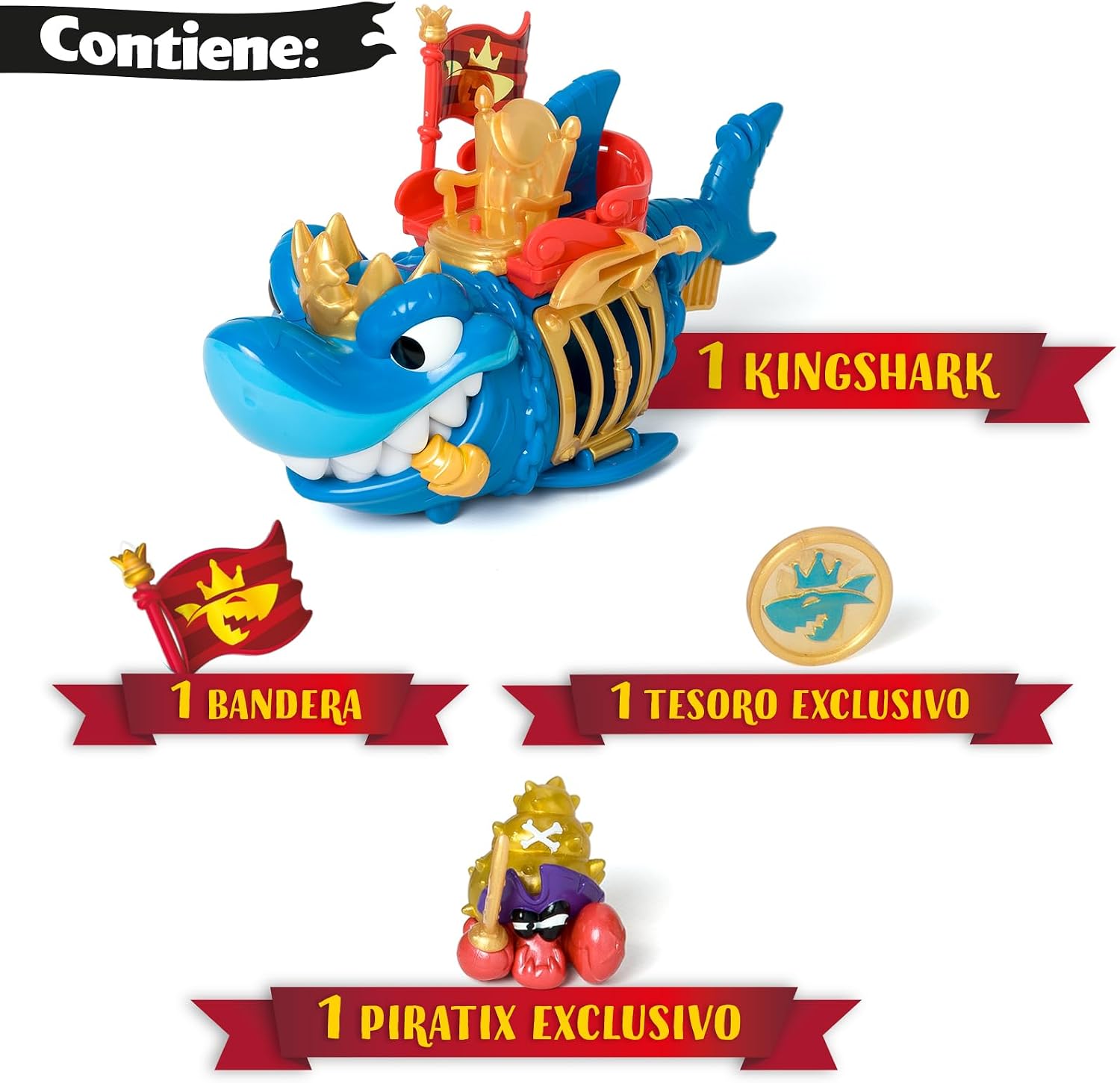 Detalle de PIRATIX Adventure World King Shark – Tiburón articulado con jaula y tesoro: una aventura pirata para imaginar sin límites
