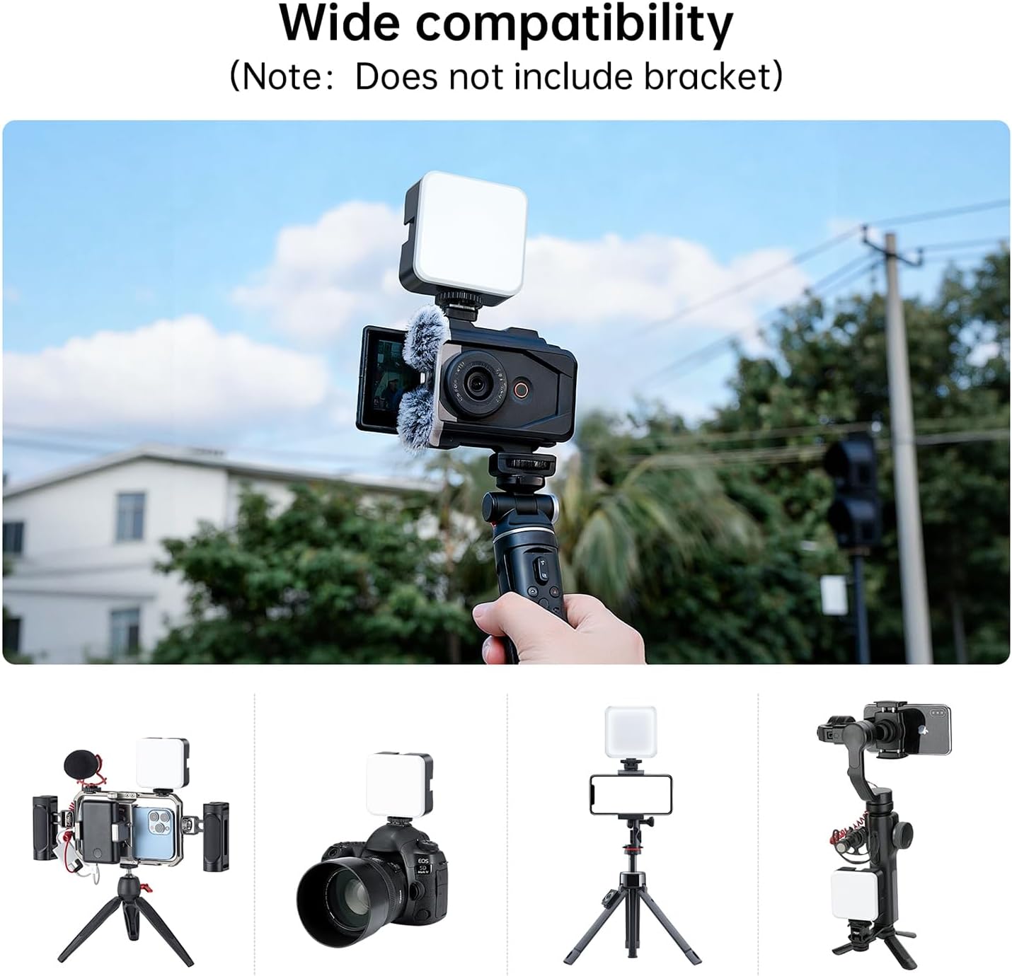 Detalle 2 de DUIDESHI Cold Shoe Camera Light: 3200K–5600K CRI95, 3 Cold Shoe Mounts, USB-C Rechargeable