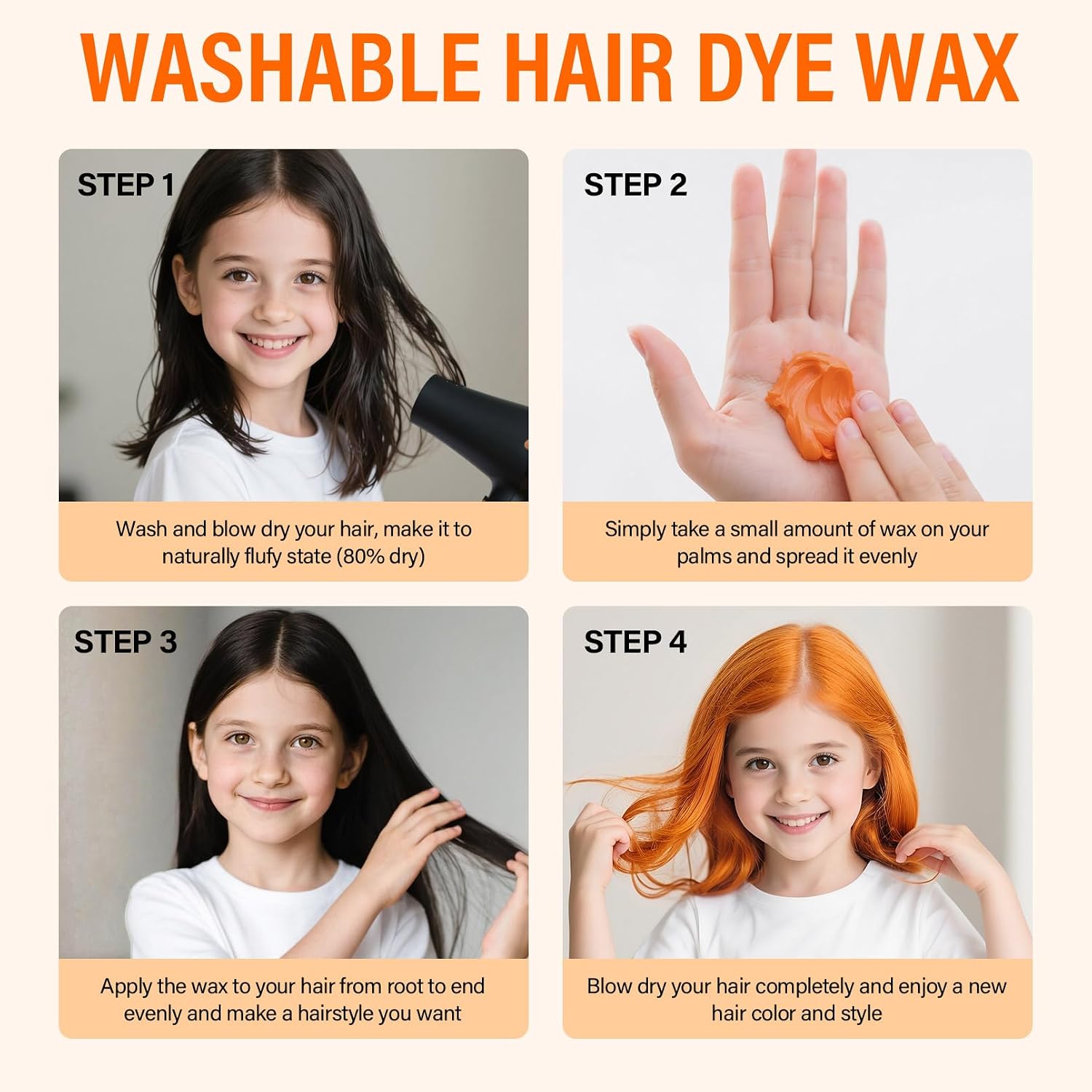 Detalle de BRIMFULITE Temporary Orange Hair Wax for Kids, 2.12 Oz, Medium Hold