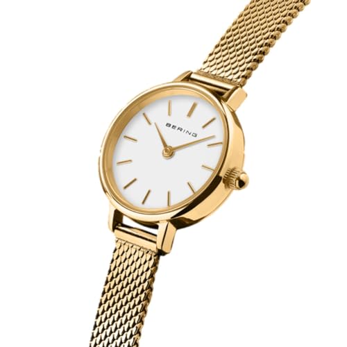 Detalle de BERING Women’s Quartz Watch con Caja de 22 mm y Correa Milanese en Oro — esfera blanca