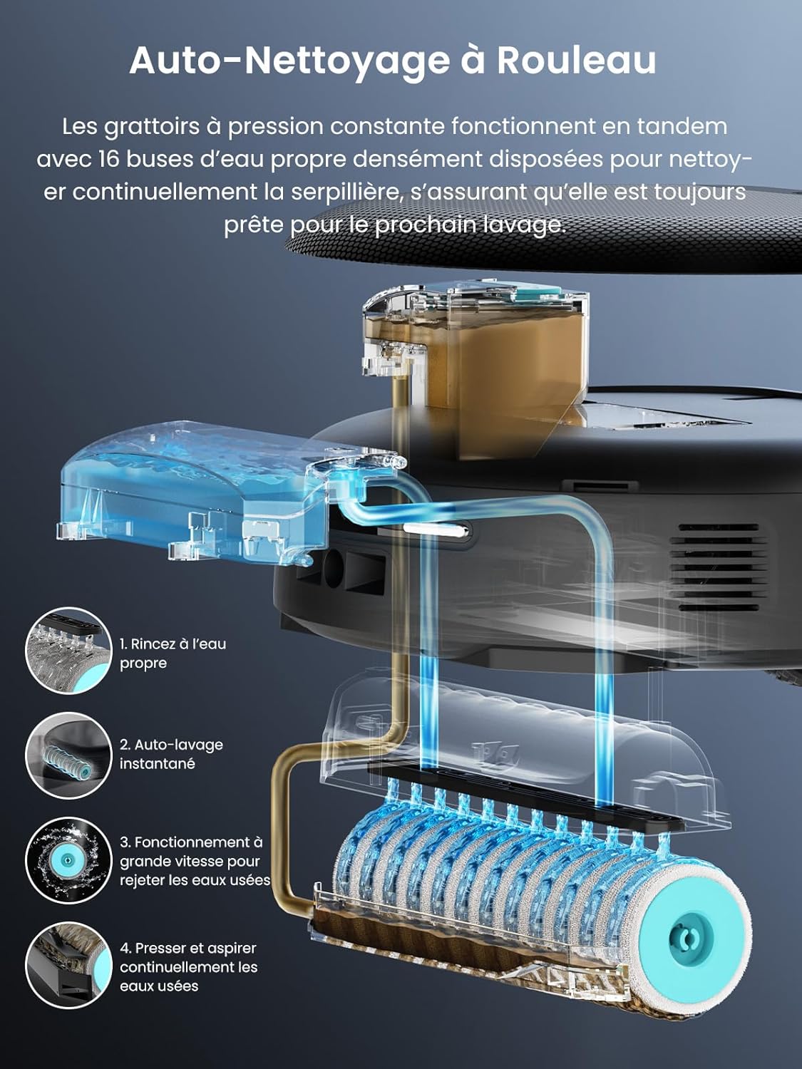 Detalle de Lefant M5Pro – Robot aspirateur et laveur 18 000 Pa, lavage à l’eau chaude et base auto-nettoyante