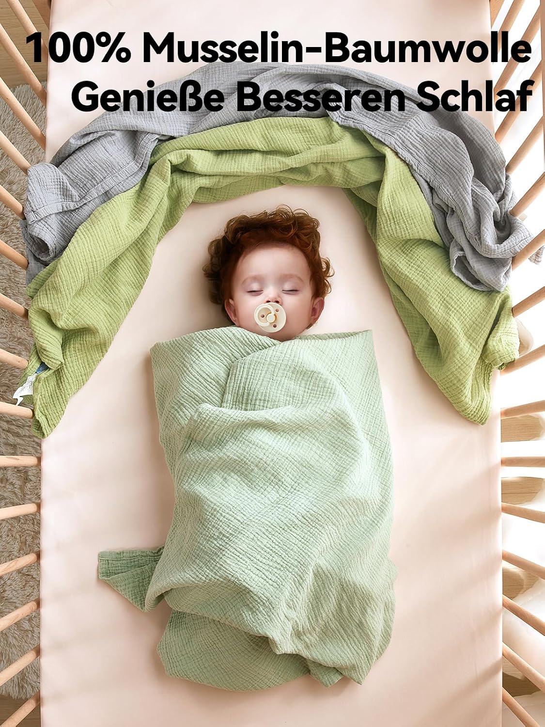 Thumbnail 4 de TILLYOU 3er Set Musselintücher Baby Pucktuch 75×100 cm – 100% Baumwolle, Graugrün