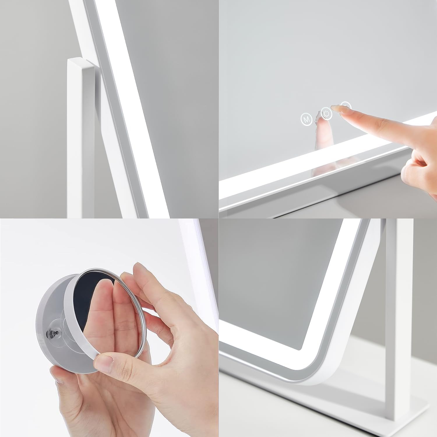 Detalle 2 de HIEEY Vanity Mirror with Lights: 13.5" x 17.4" 3-Color Lighting, 5X Magnification, and 360° Rotation