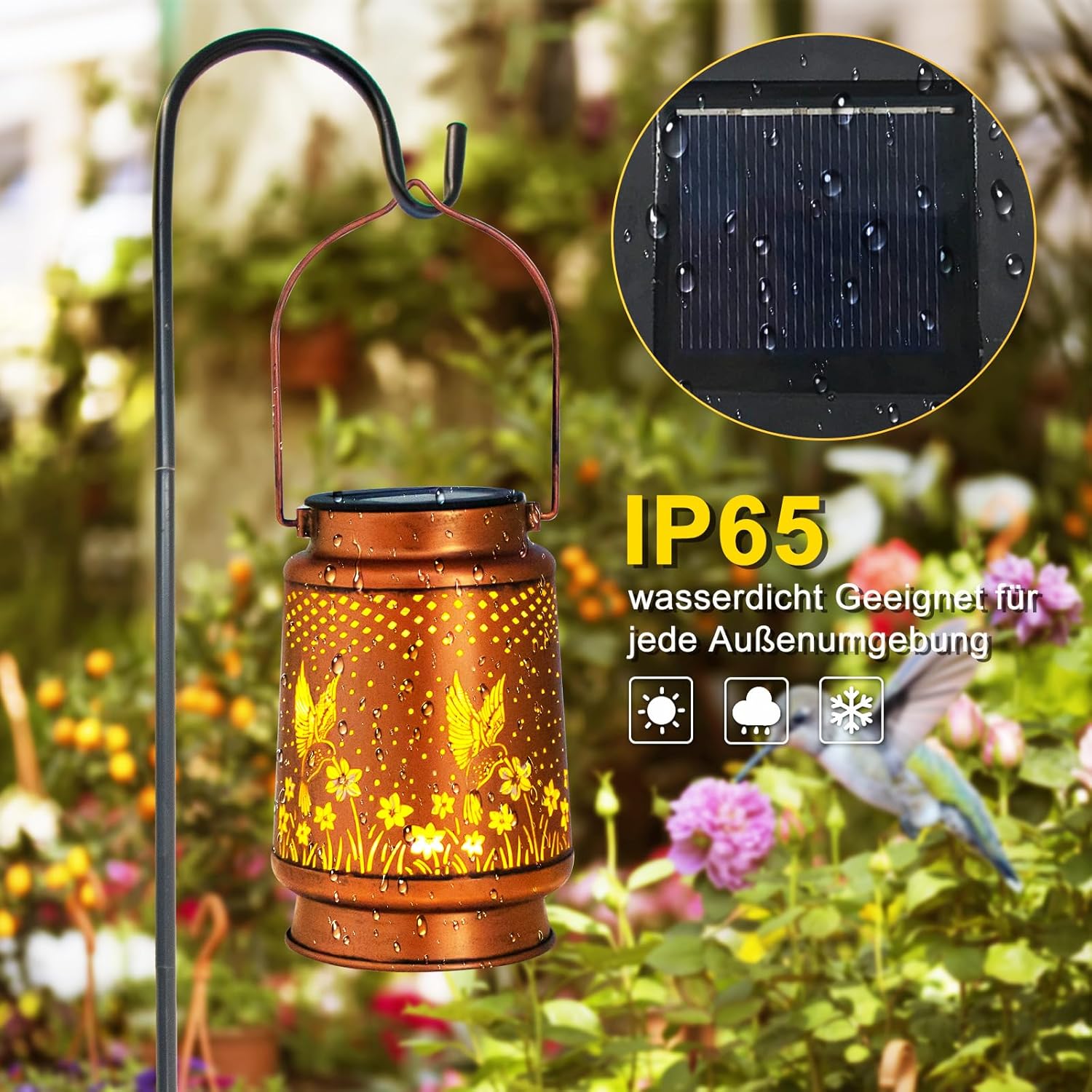 Thumbnail 5 de GANDDOBE Kolibri Solar-Laterne für außen – hängende LED-Garten-Deko wasserdicht IP65