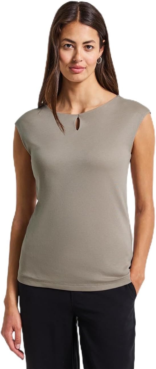 Detalle de Shirt mit Cut-Out – ärmellos, Rundhals, doppellagige Front aus Baumwoll-Modalmix