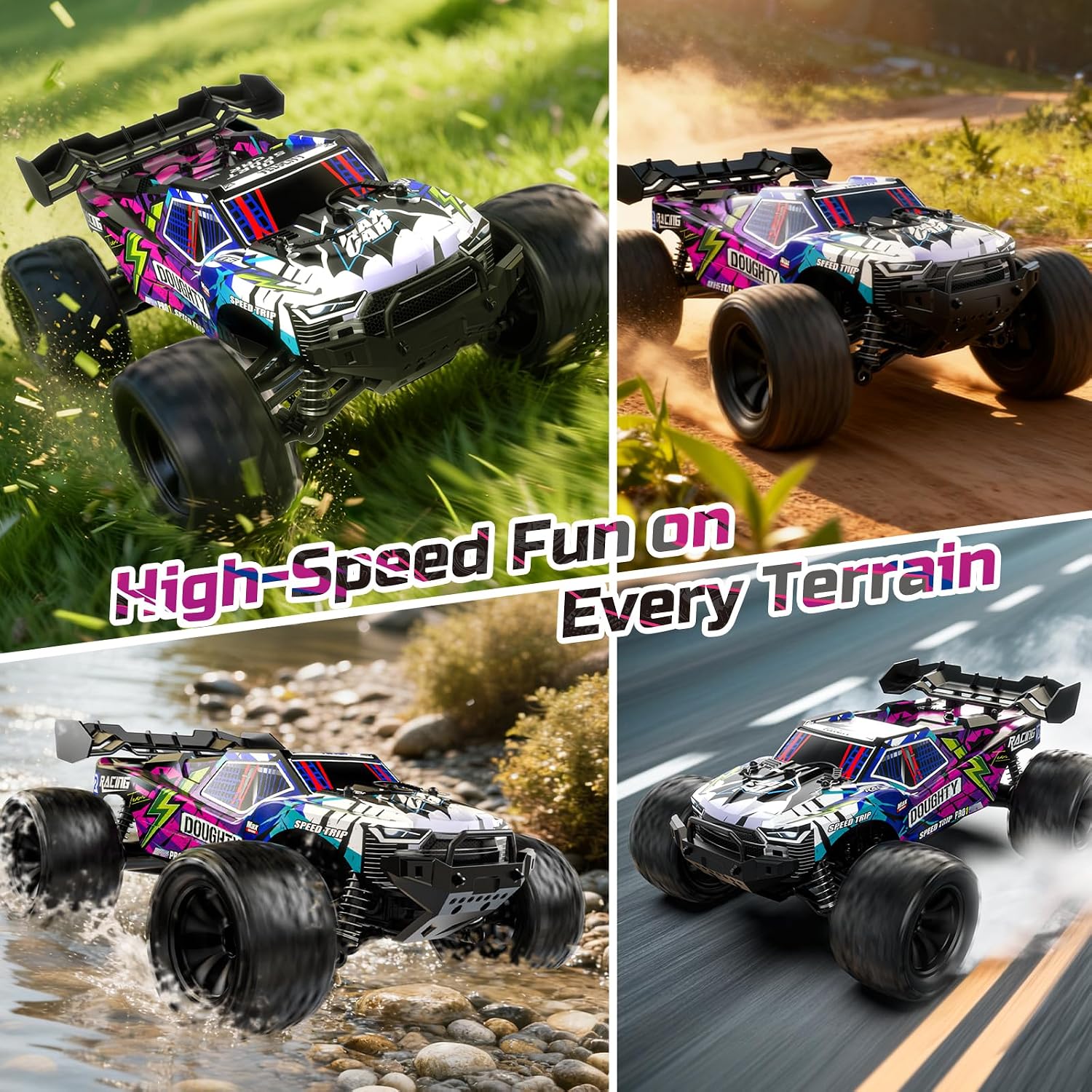 Detalle 2 de DEERC RC Auto 1:16 4WD High Speed (bis 40 km/h) – Doppel-Motor, Doppel-Differential & 2 Akkus