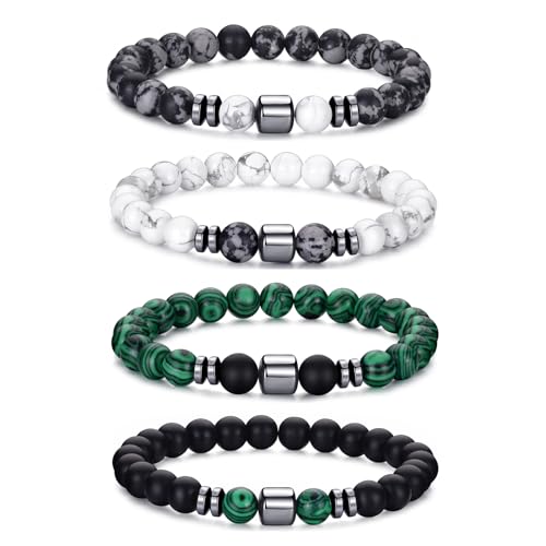 Detalle de RANKEEF Set Bracciali con Perline da Uomo | Occhio di Tigre, Blu Occhio di Tigre e Lava