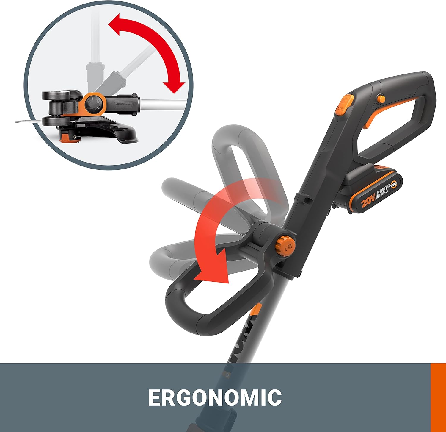 Detalle de WORX WG163E.9 20V Cordless Grass Trimmer (Tool Only) – Lightweight, Versatile 2-in-1 with CommandFeed and PowerShare