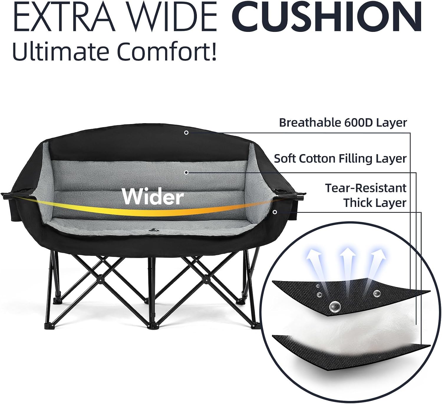 Thumbnail 2 de PUVASIA PW-224H1-Black Double Camping Loveseat, Padded and Foldable