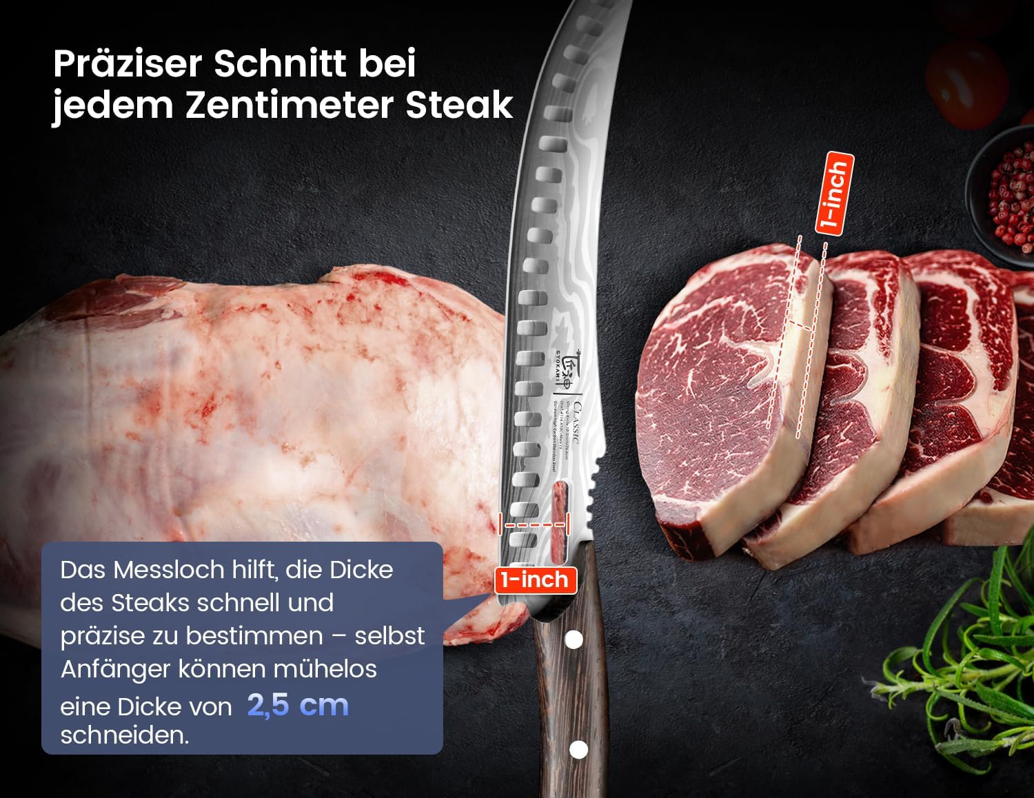 Thumbnail 1 de SYOKAMI 27 cm Fleischermesser im japanischen Stil – gebogenes Tranchiermesser mit Holzgriff, Damastmuster, Geschenkbox