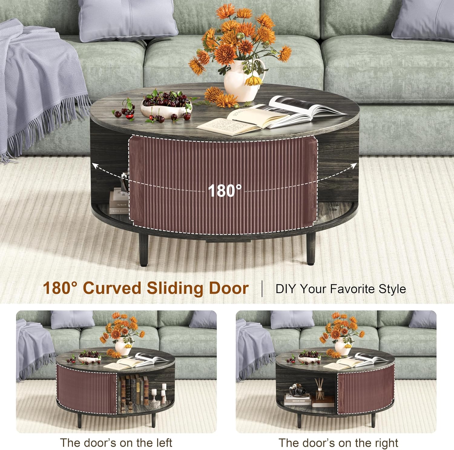 Detalle 1 de BEROXII HCYZ-001GRAY-CA Round Coffee Table, 31.5" Lift-Top with Storage